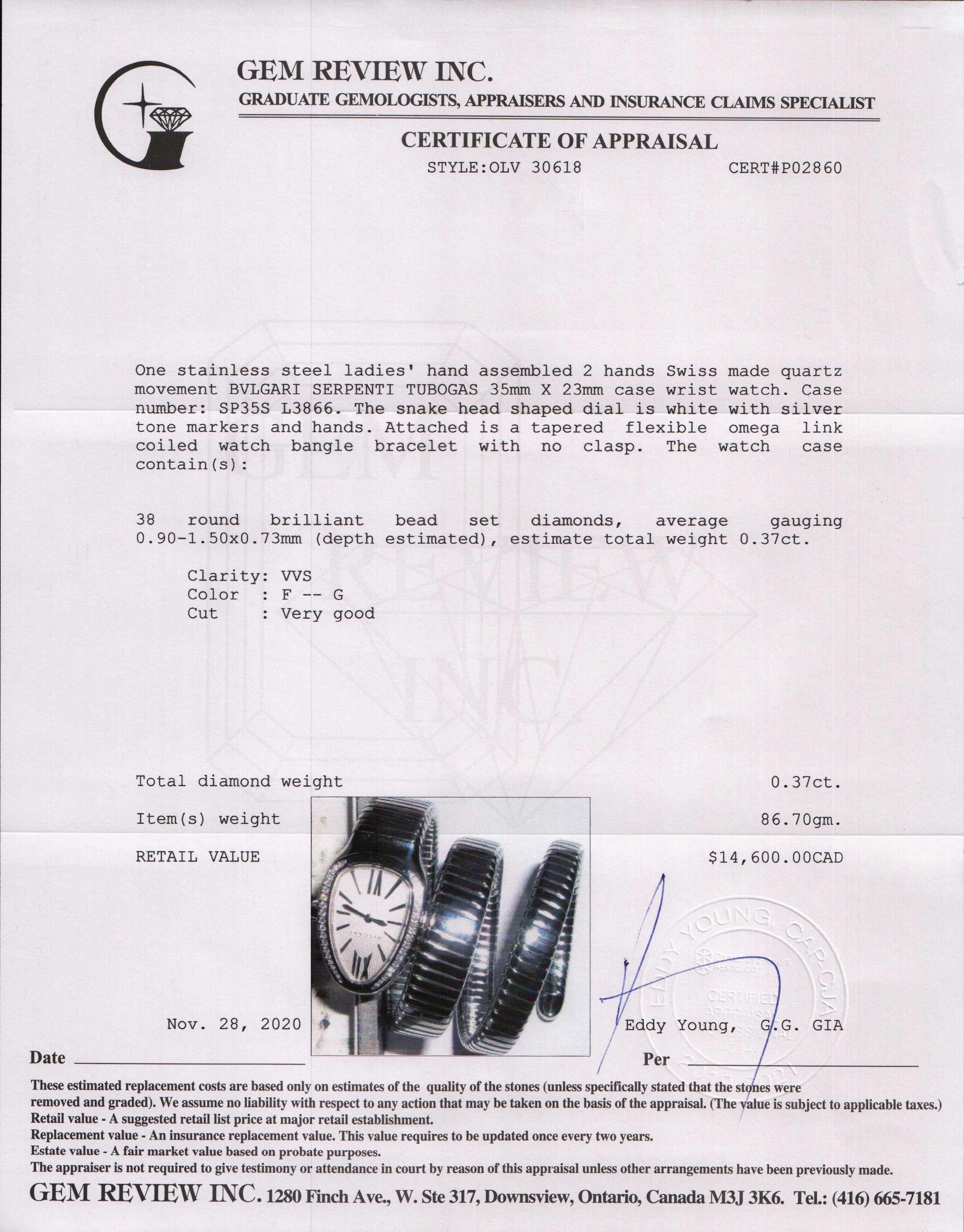 Bvlgari Serpenti Tubogas Diamond Watch