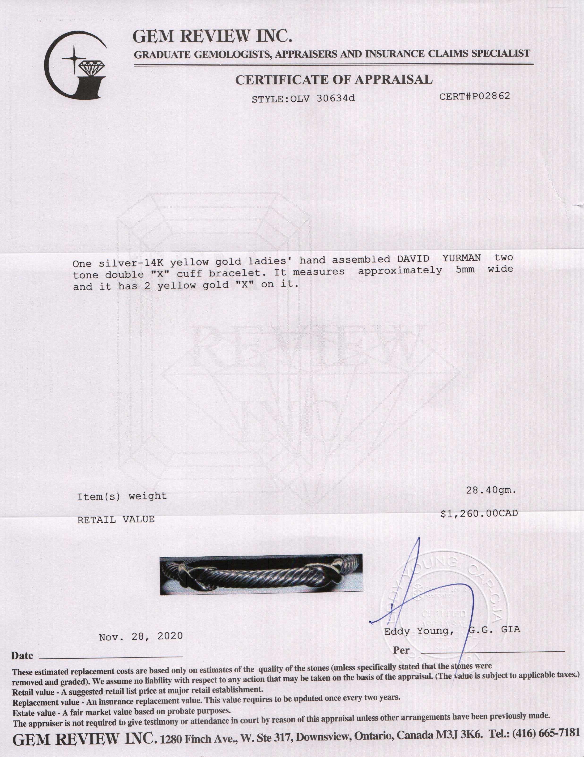 David Yurman Two-Tone Double 'X' Cuff Bracelet