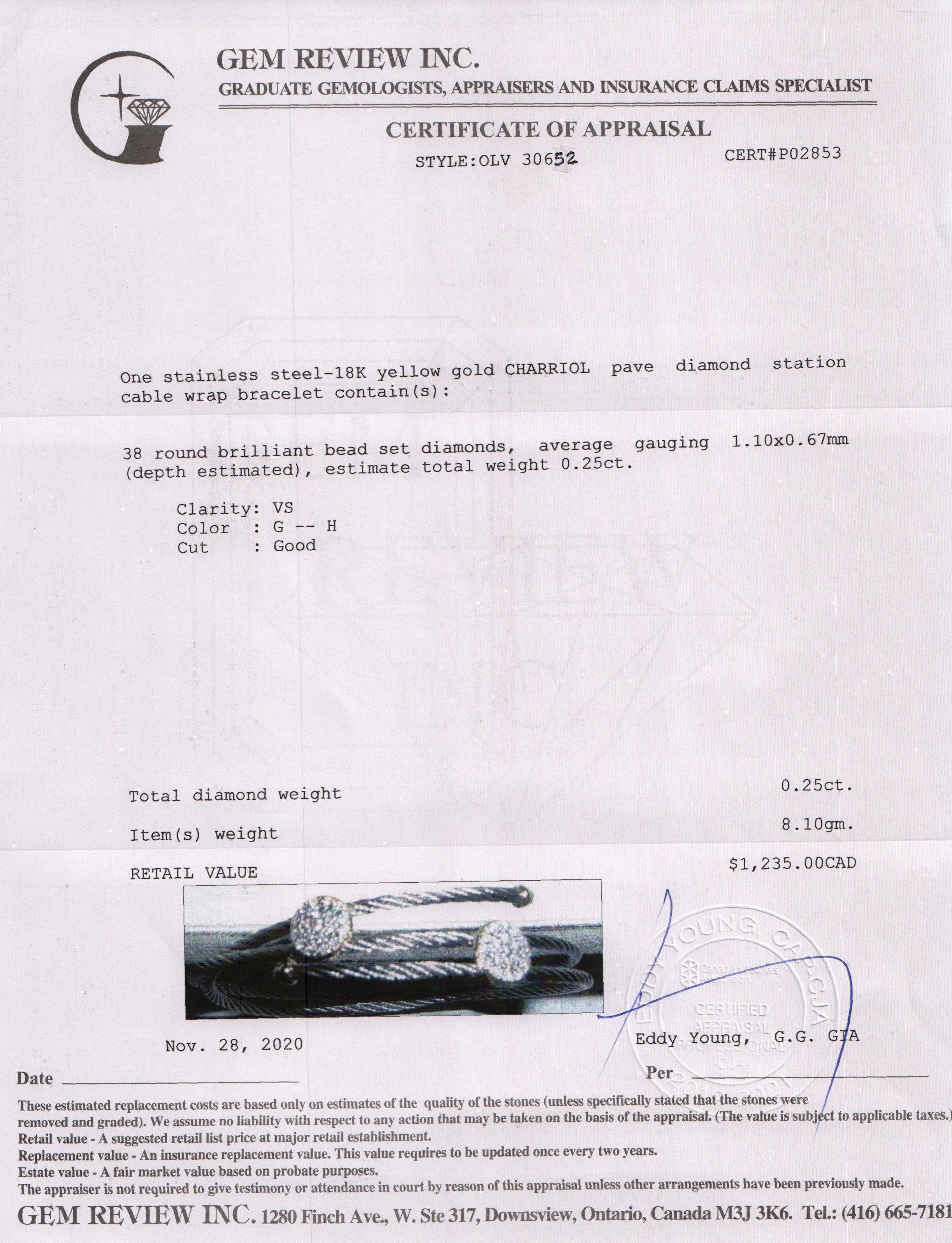 Charriol Pave Diamond Station Cable Wrap Bracelet