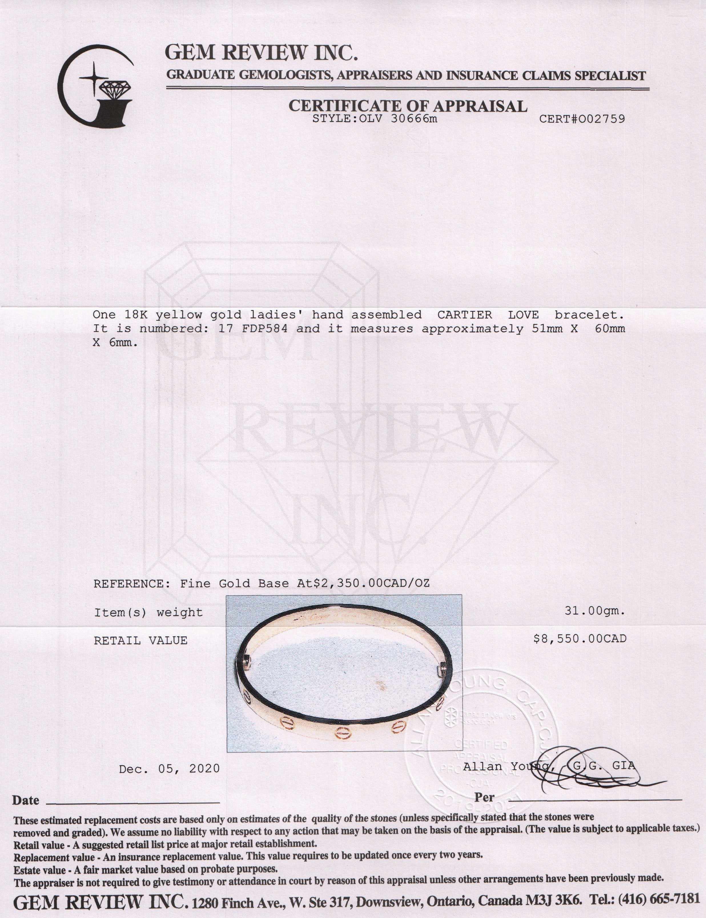 Cartier 18k Gold Love Bracelet w/ Box