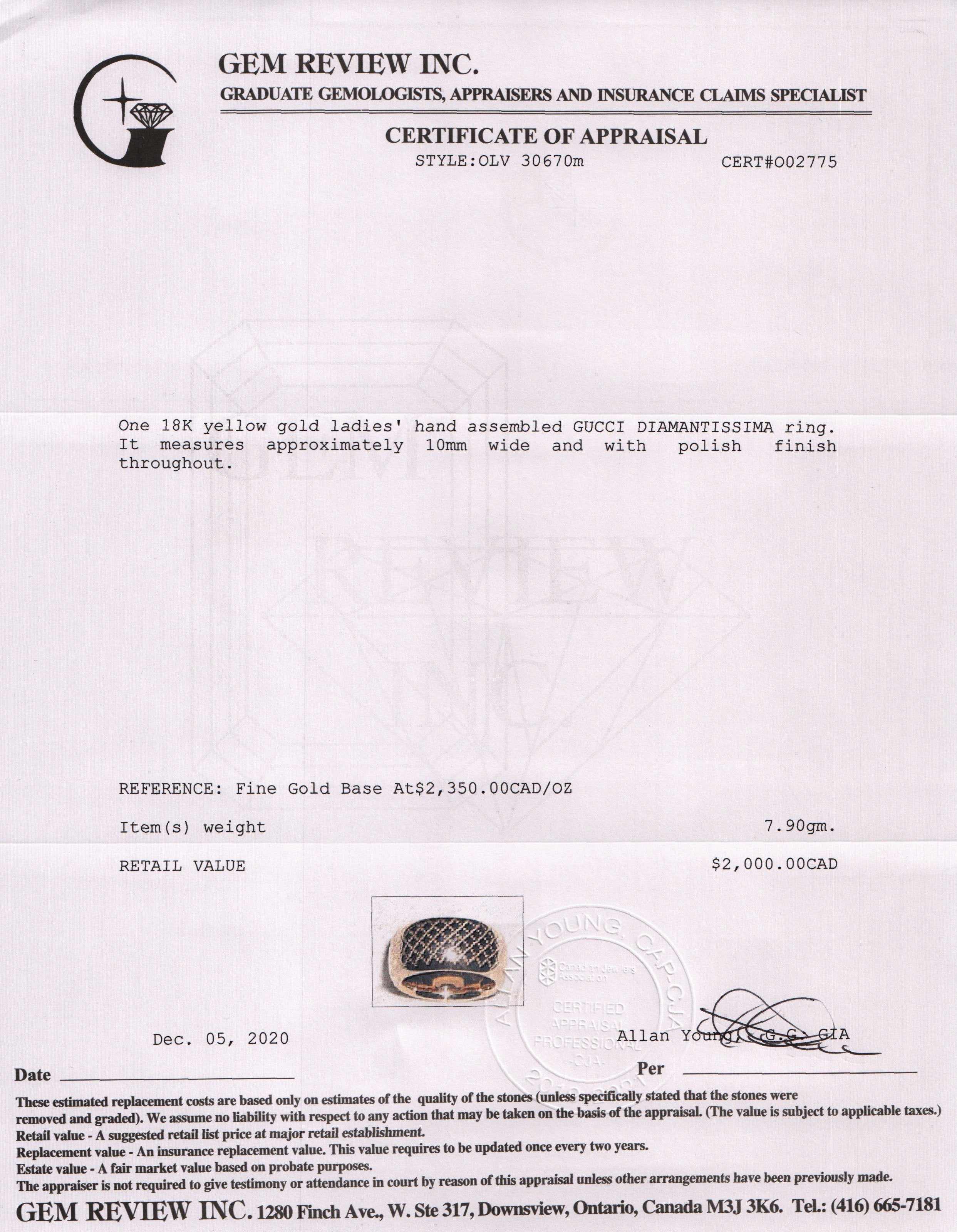 Gucci 18k Gold Wide Diamantissima Band Ring