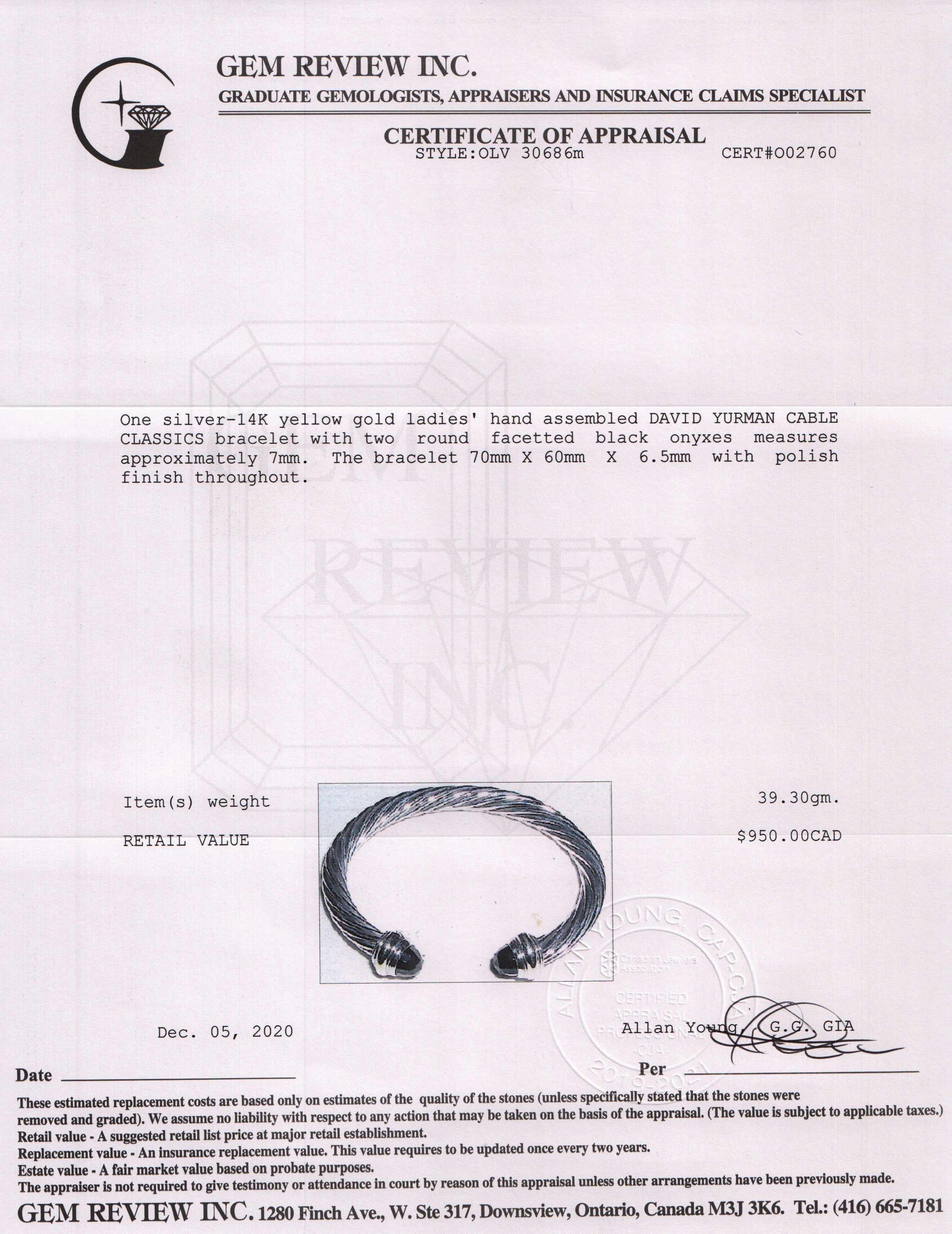 David Yurman Two-Tone Cable Classics Bracelet with Black Onyx