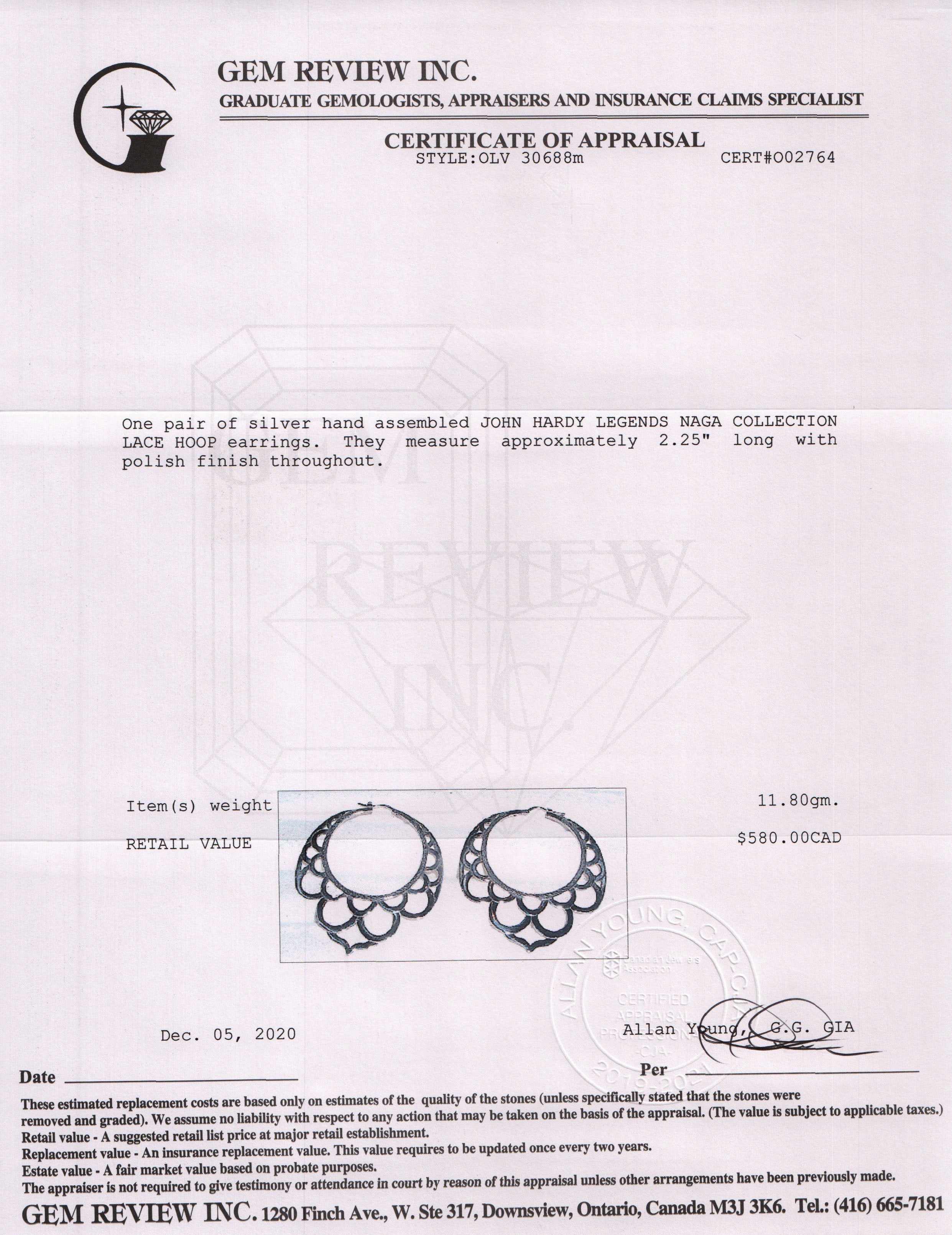 John Hardy Legends Naga Lace Hoop Earrings