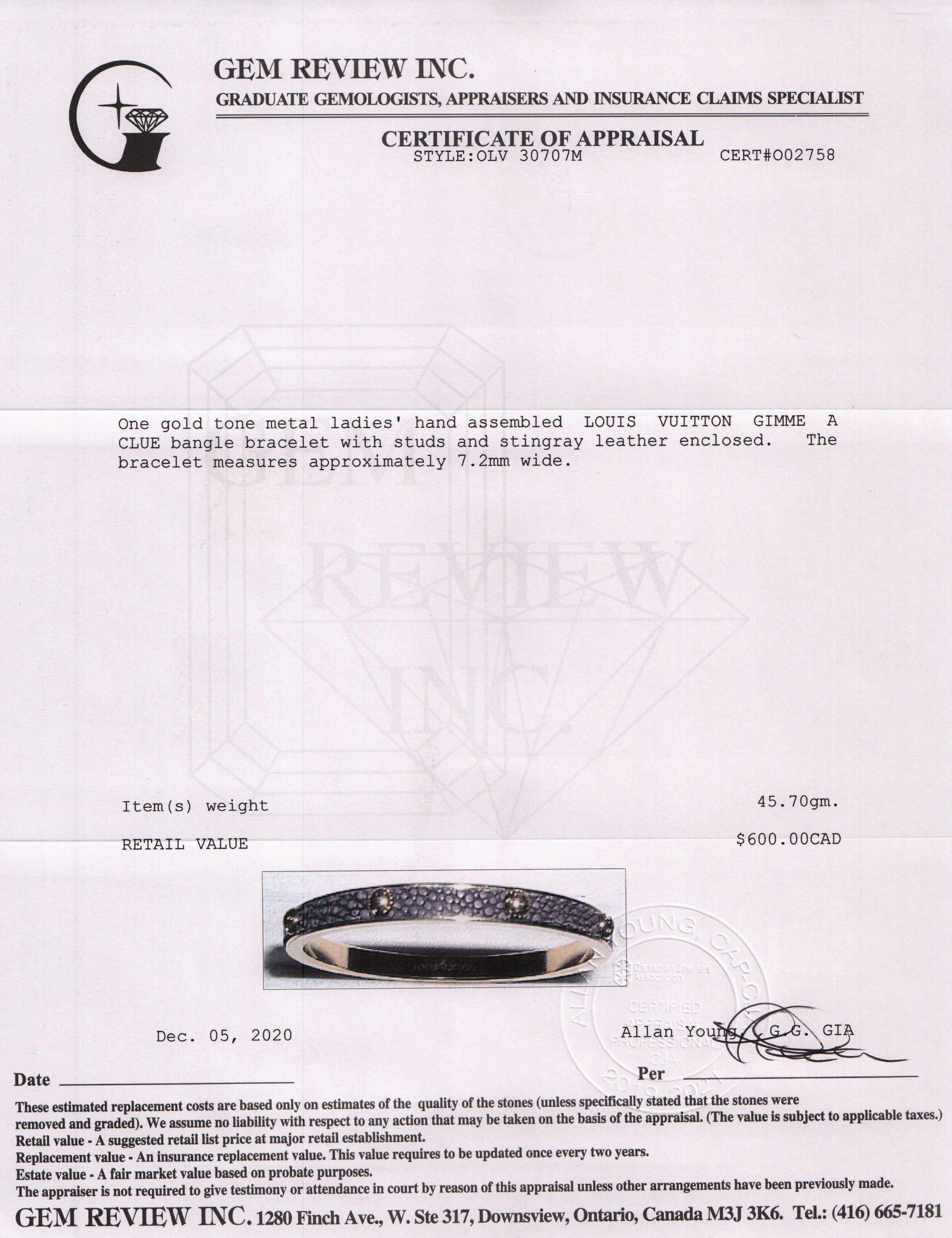 Louis Vuitton Gimme A Clue Stingray Bangle Bracelet
