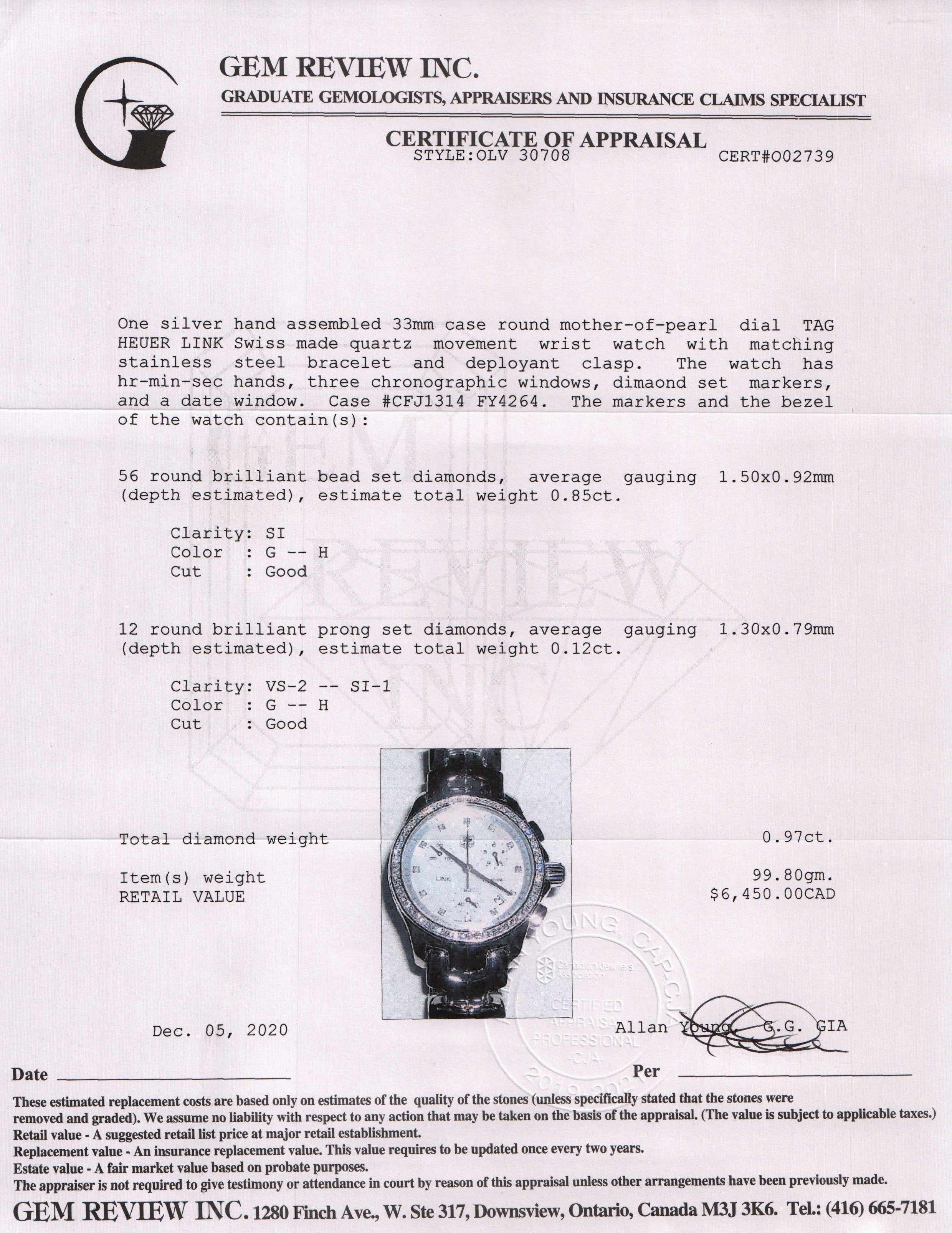 Tag Heuer Link Diamond Watch w/ Box