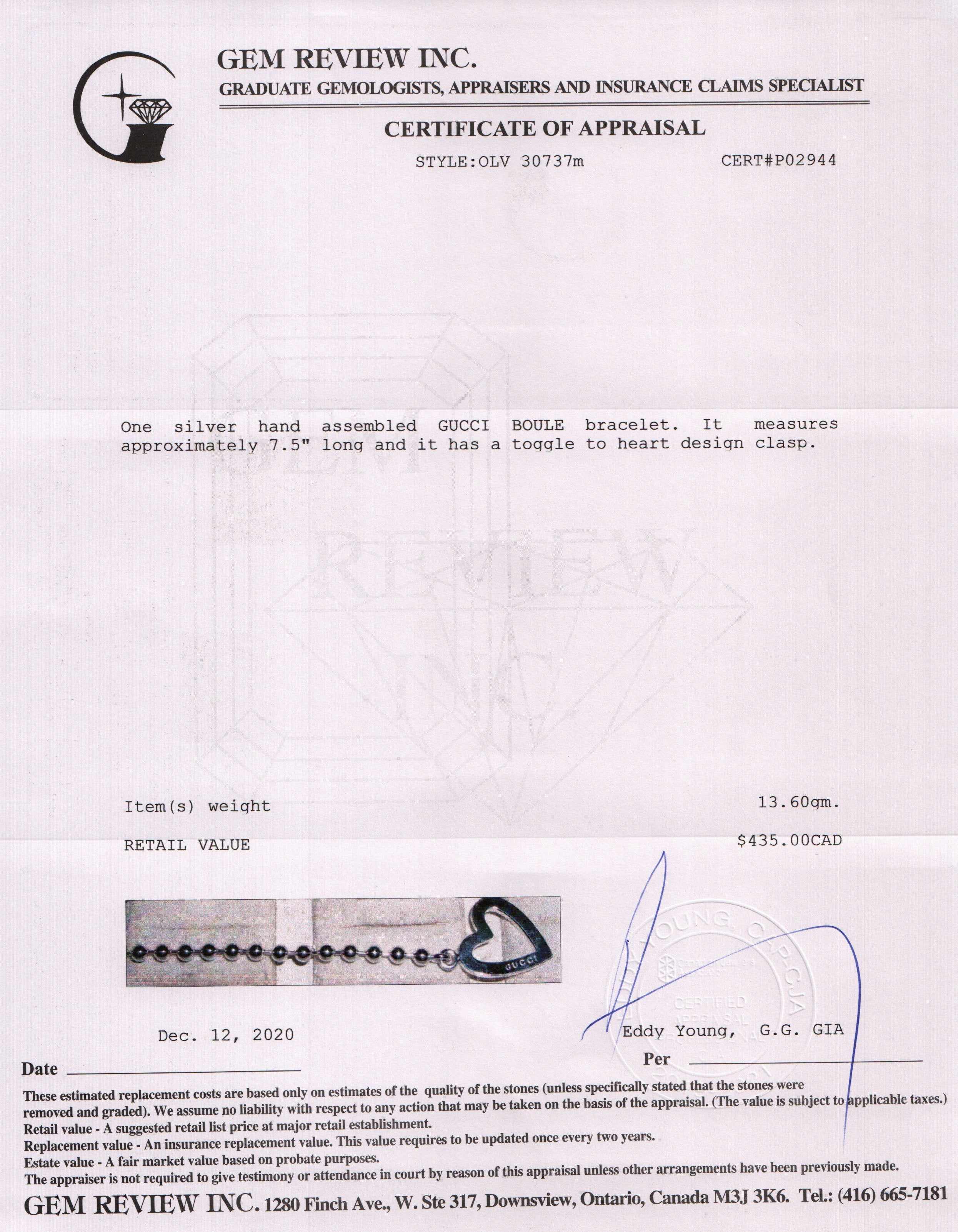 Gucci Boule Bracelet with Heart Toggle Clasp w/ Box