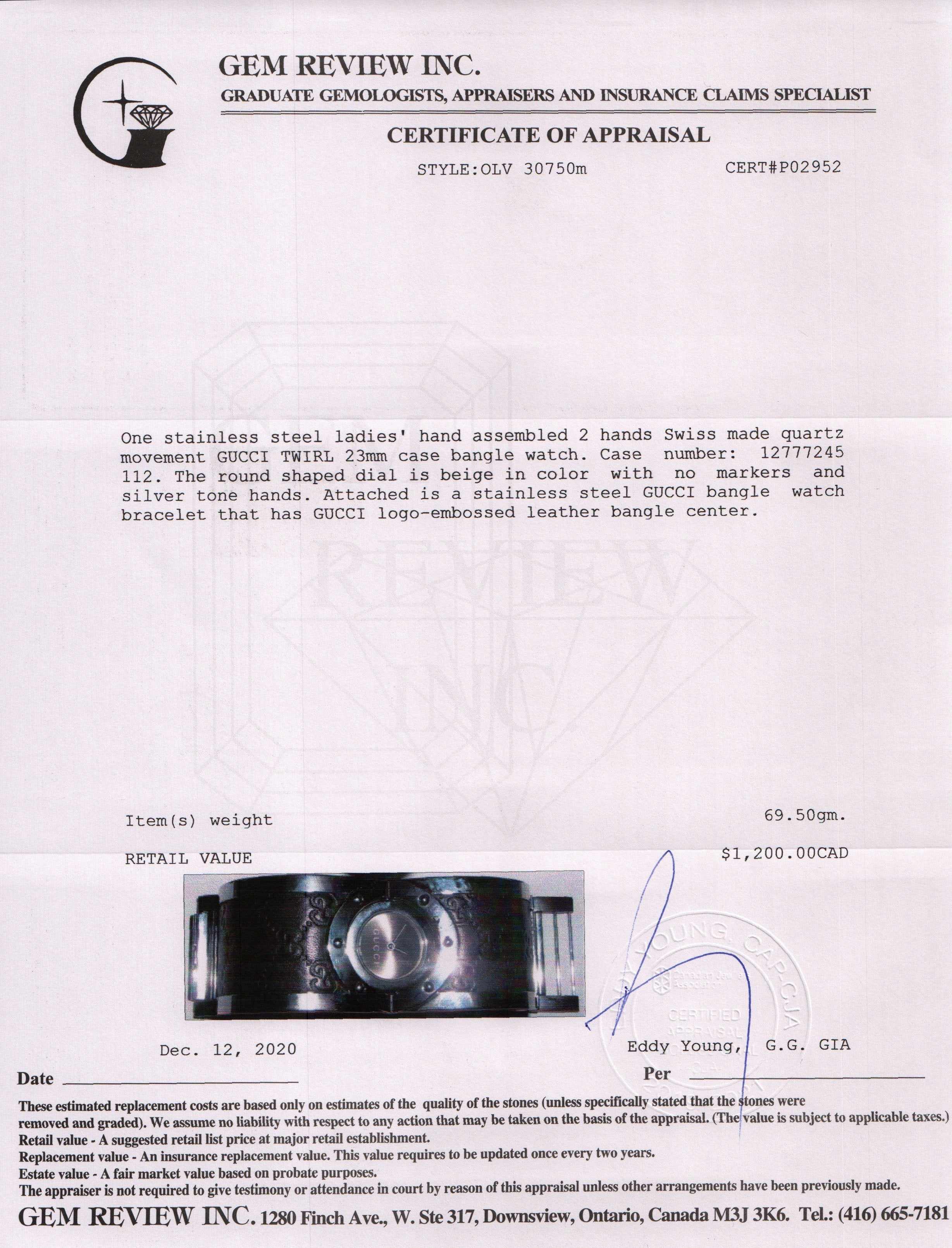 Gucci Twirl Watch w/ Box