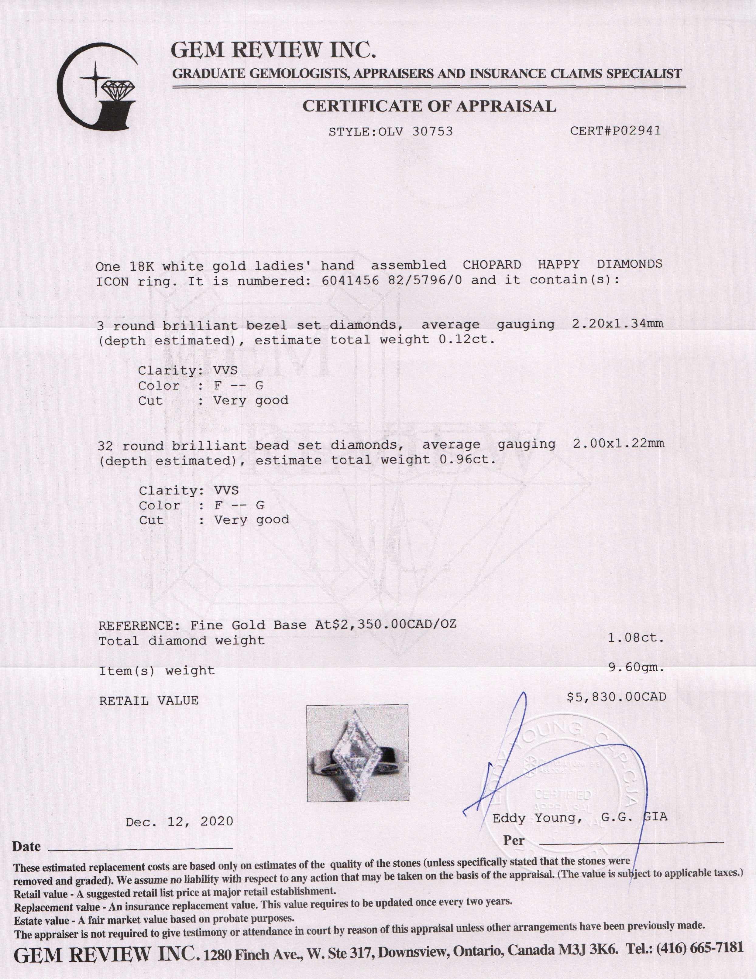 Chopard 18k White Gold Happy Diamonds Icon Ring w/ Box