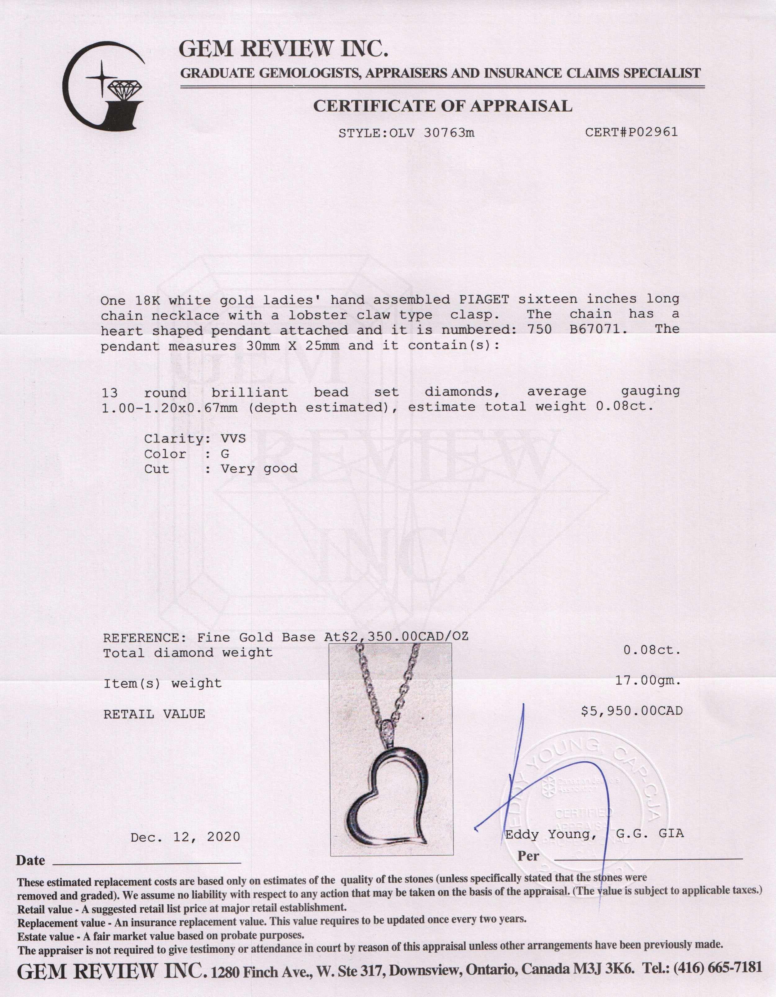 Piaget Heart Pendant Necklace with Diamonds