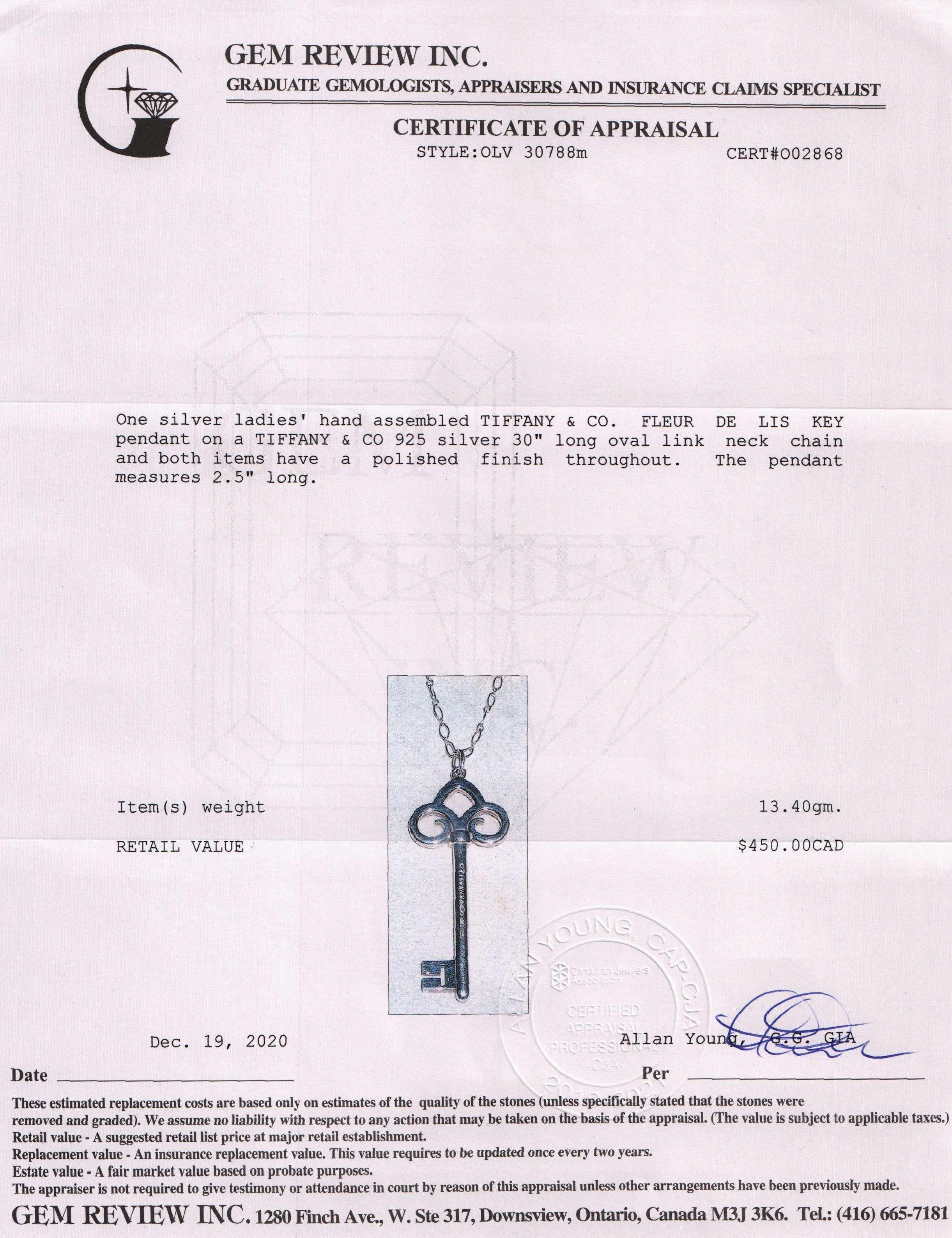 Tiffany & Co. Fleur De Lis Key Pendant Necklace