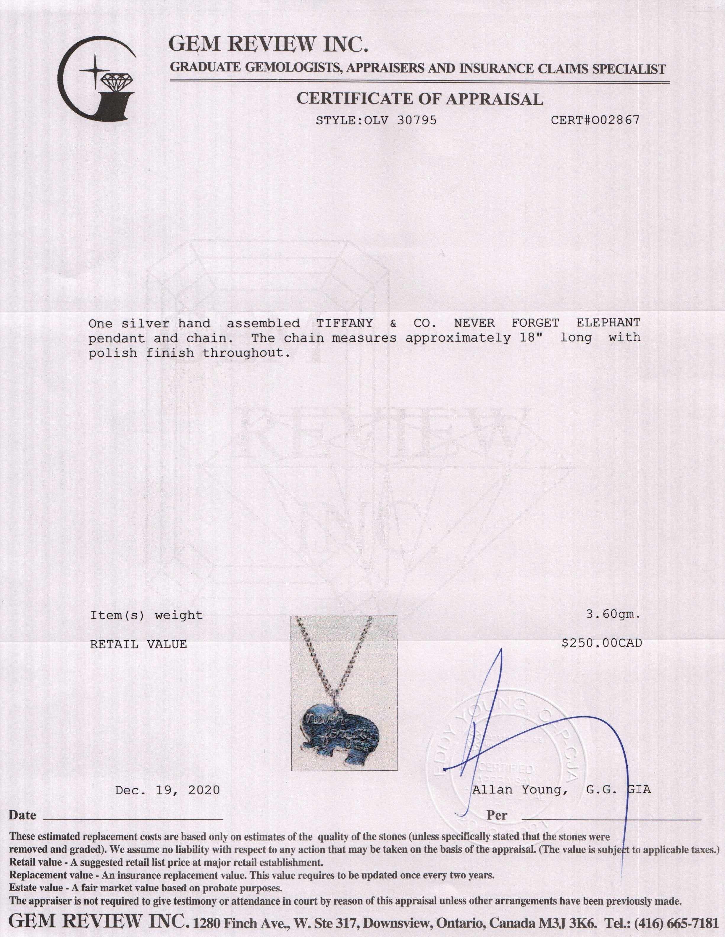 Tiffany & Co. Elephant Pendant Necklace