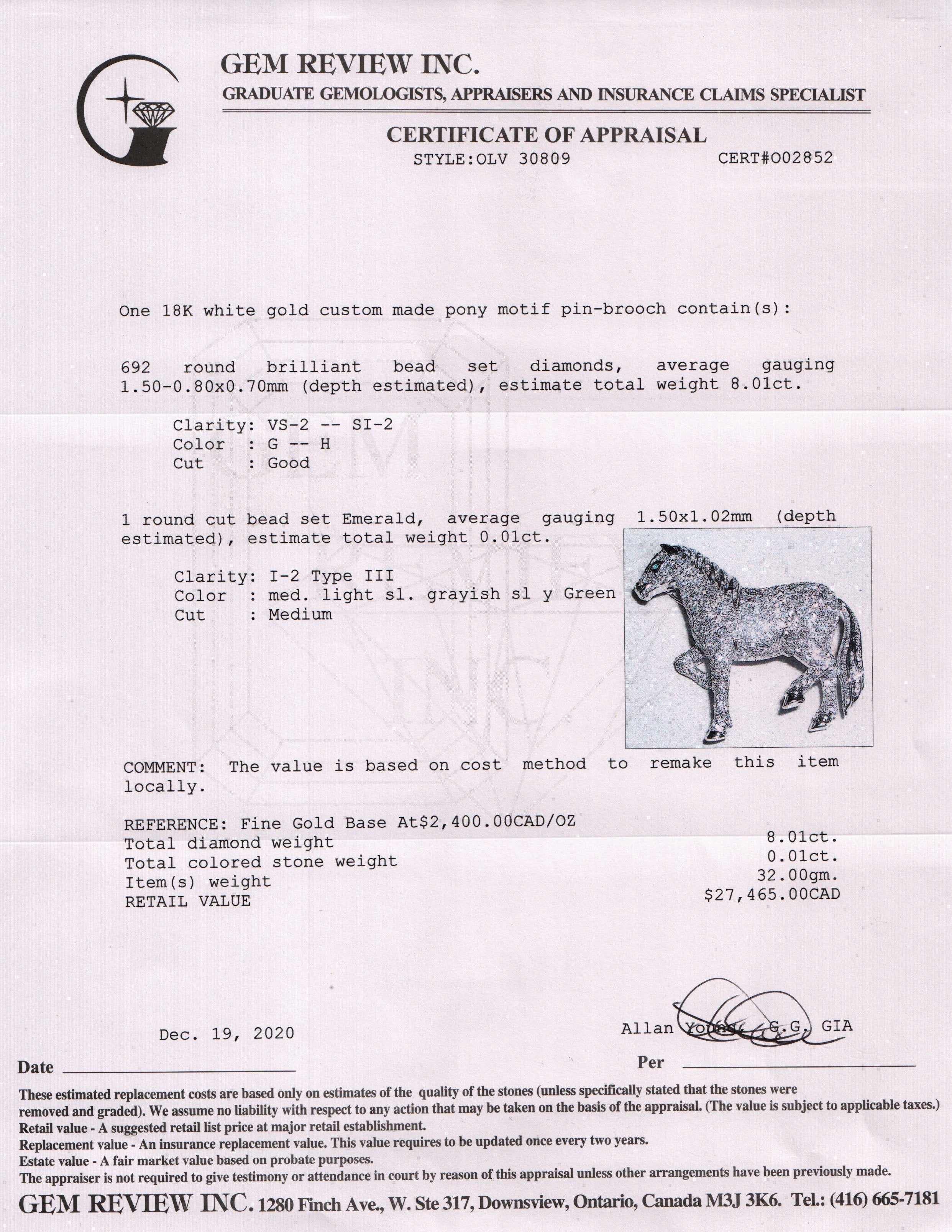 Pave Diamond Pony Brooch