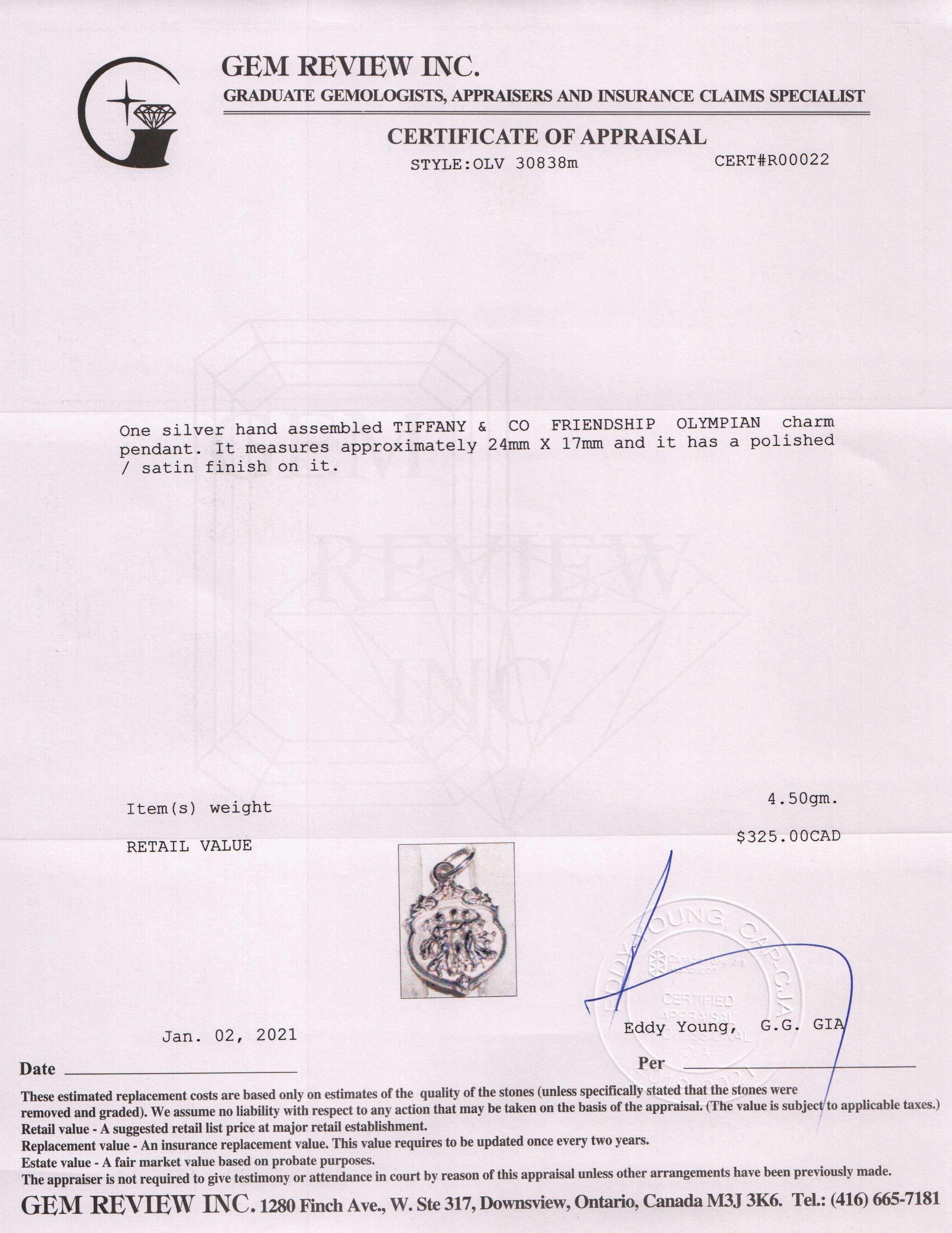 Tiffany & Co. Rare "Friendship Olympian" Charm Pendant