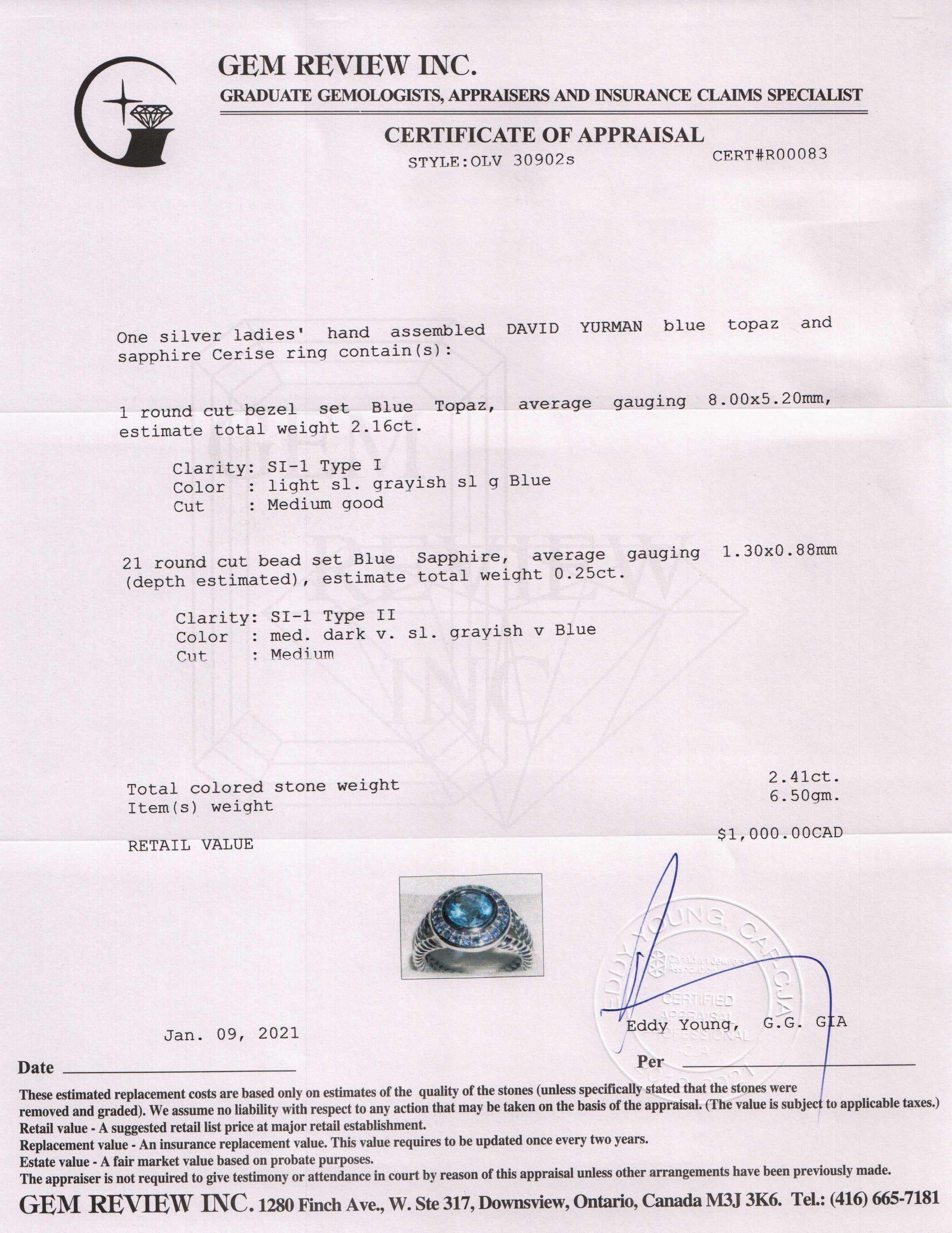 David Yurman Blue Topaz and Sapphire Petite Cerise Ring