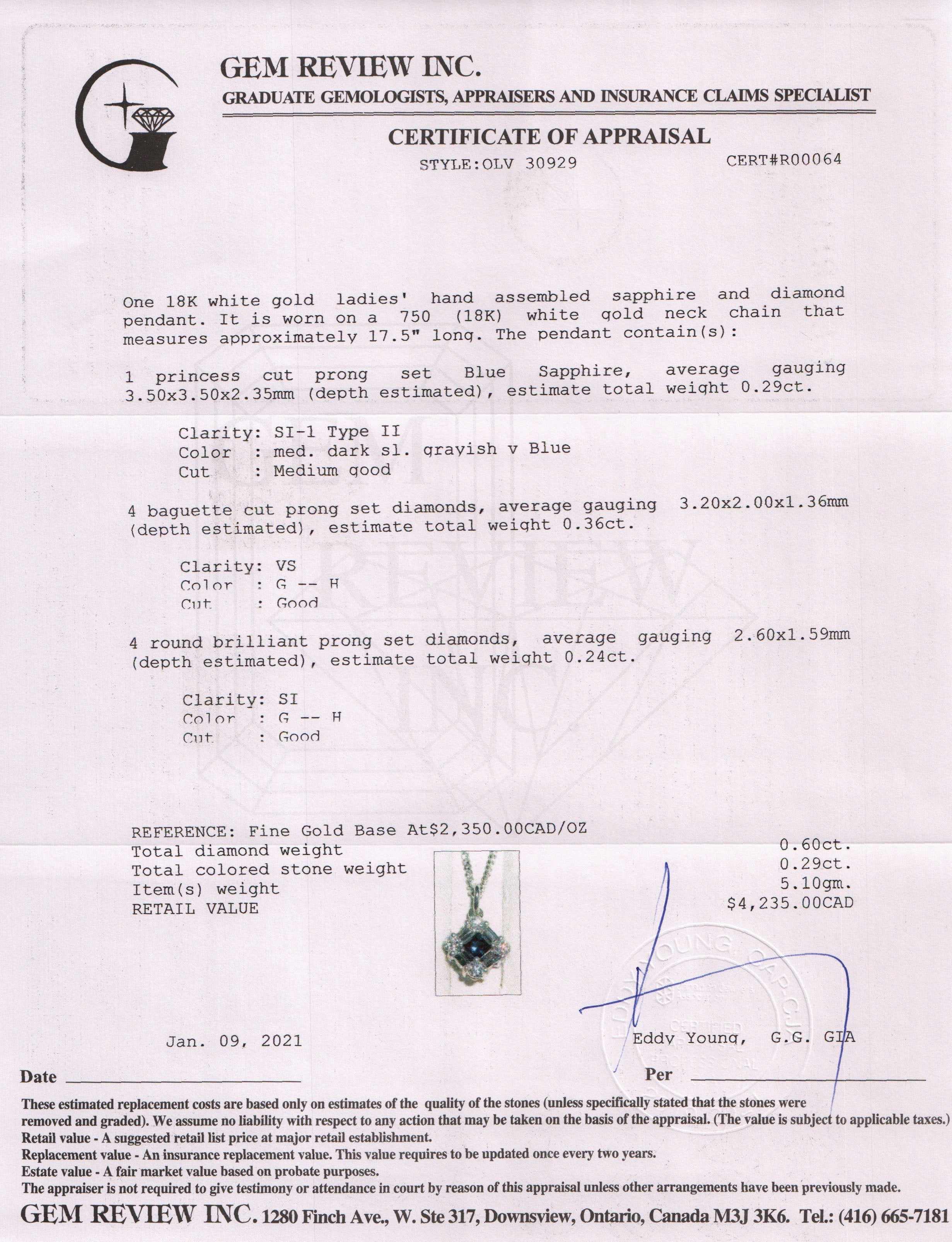 Blue Sapphire and Diamond Pendant Necklace