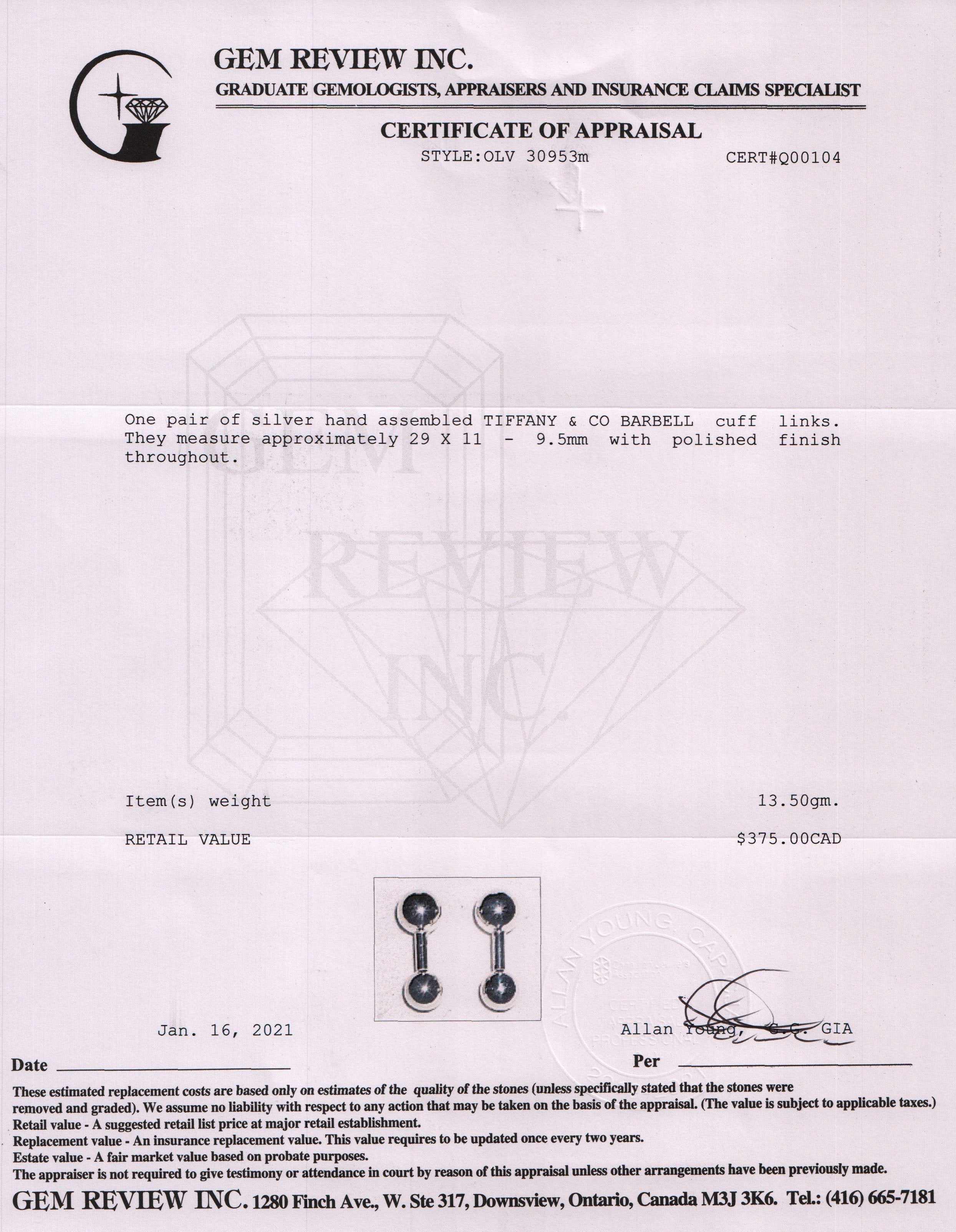 Tiffany & Co. Barbell Cuff Links