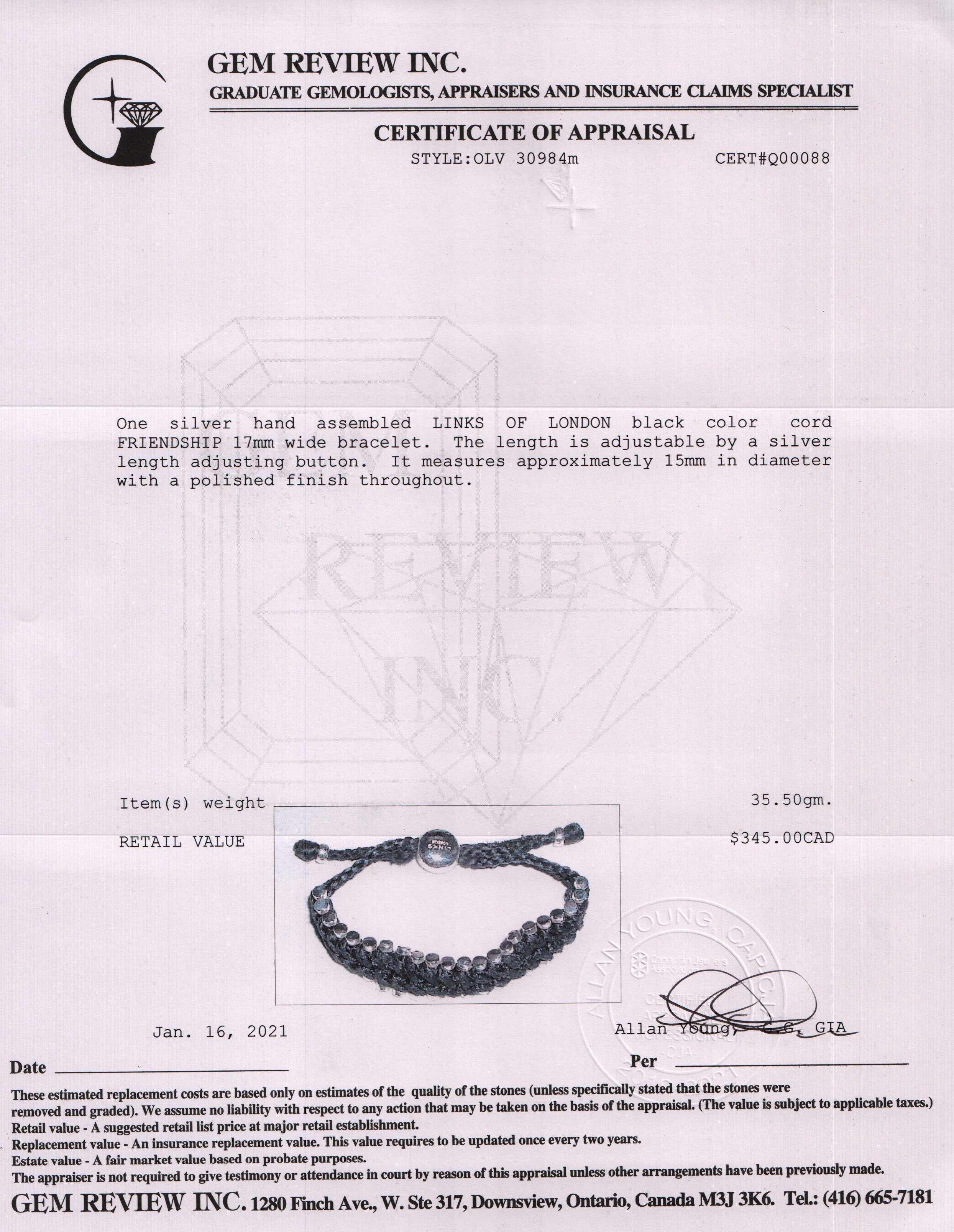 Links of London Wide Black Friendship Bracelet