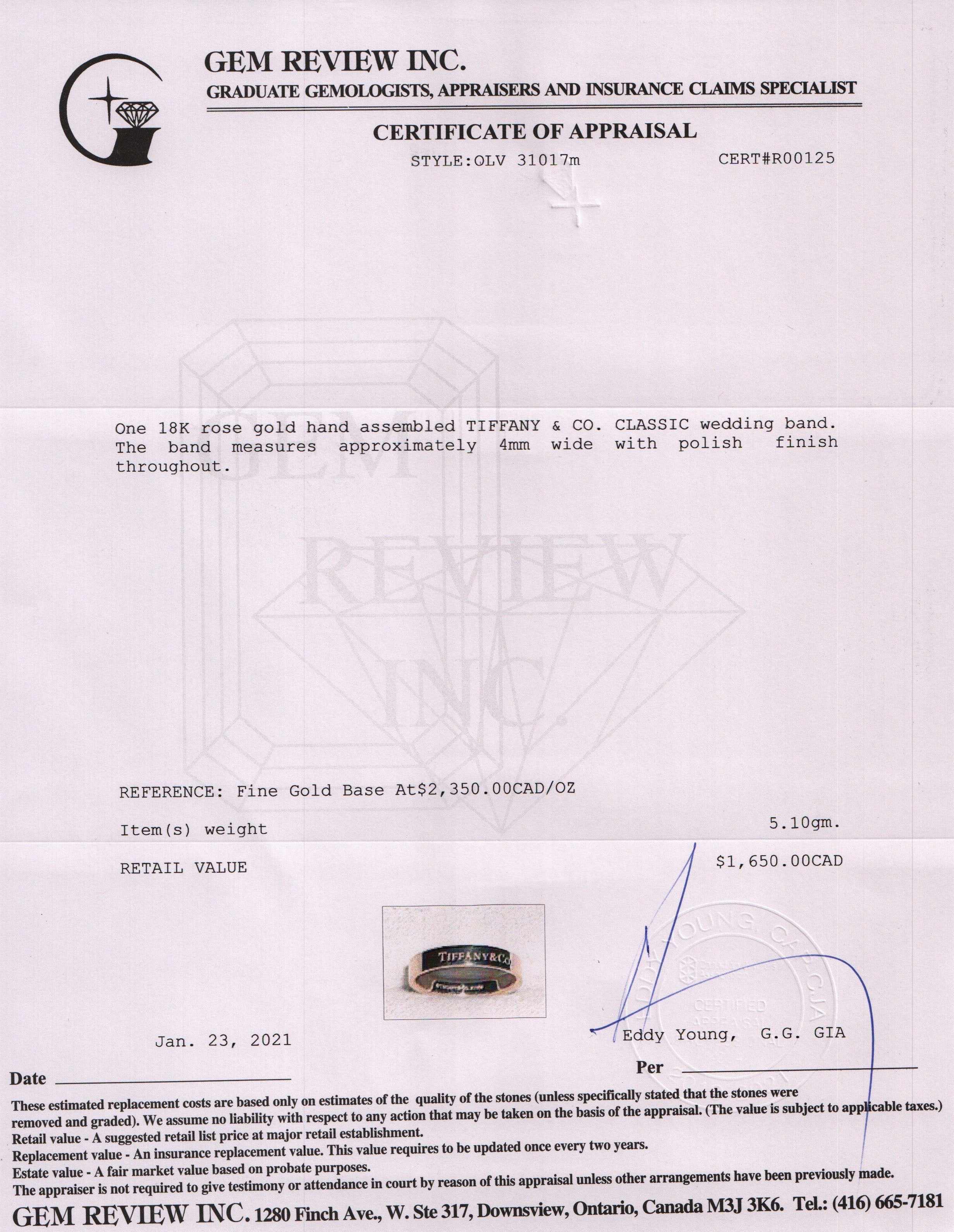 Tiffany & Co. 18k Rose Gold Band Ring