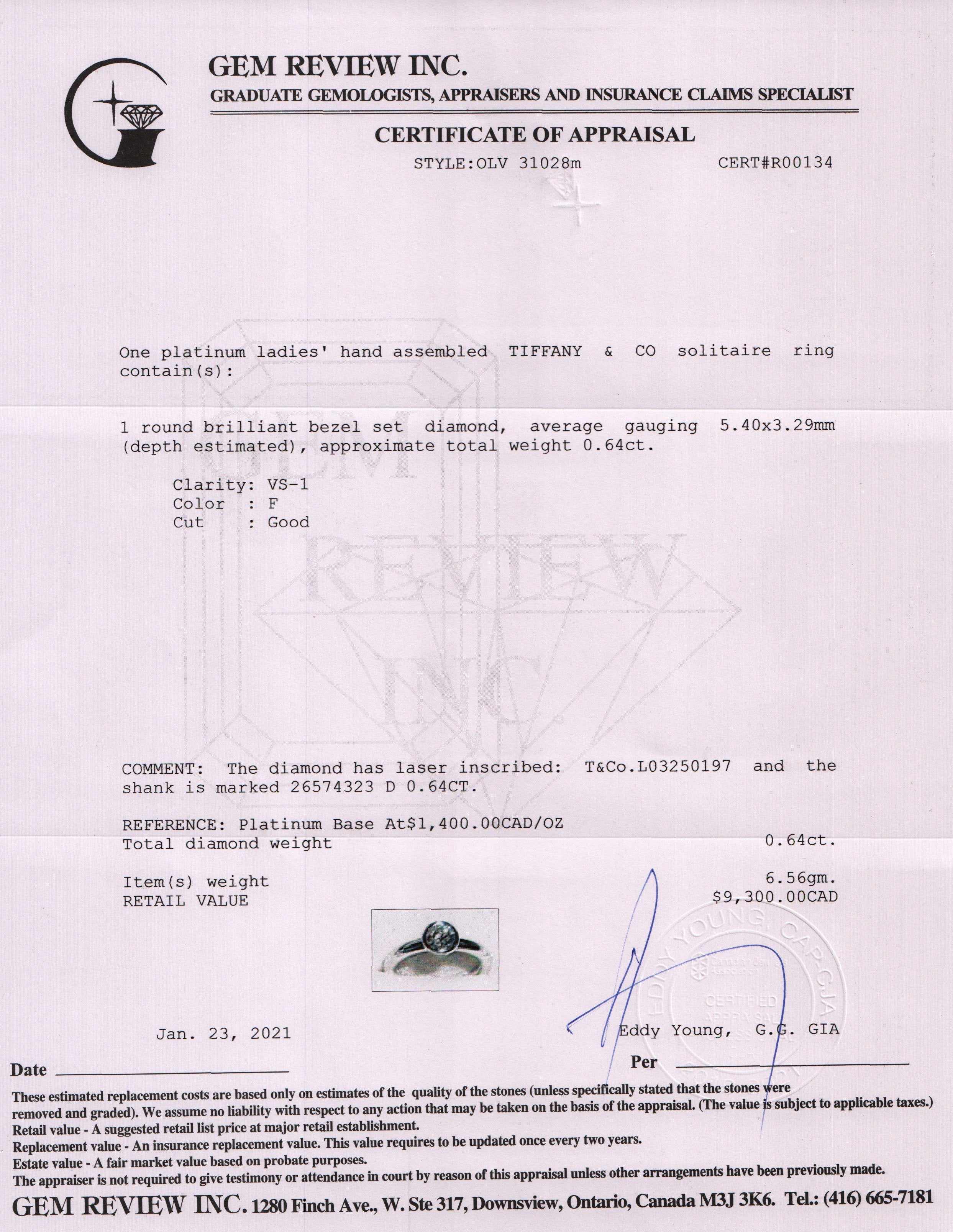 Tiffany & Co. Solitaire Diamond Engagement Ring w/ Box