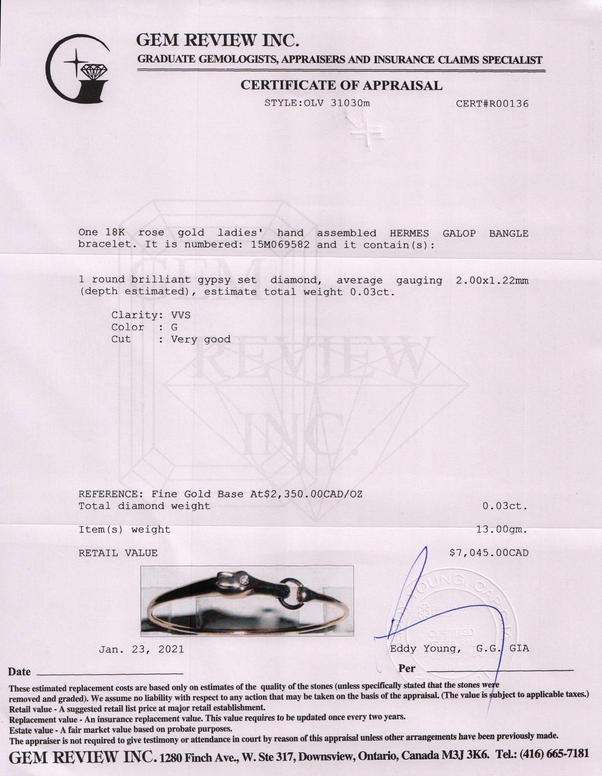 Hermes 18k Rose Gold Diamond Galop Bracelet