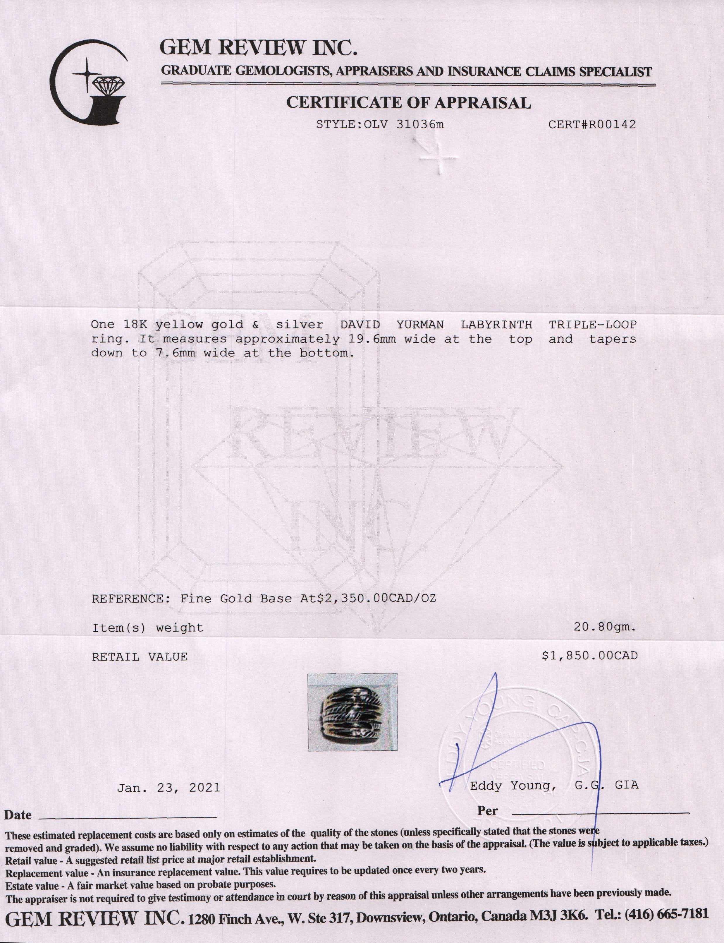 David Yurman Two-Tone Labyrinth Triple-Loop Ring