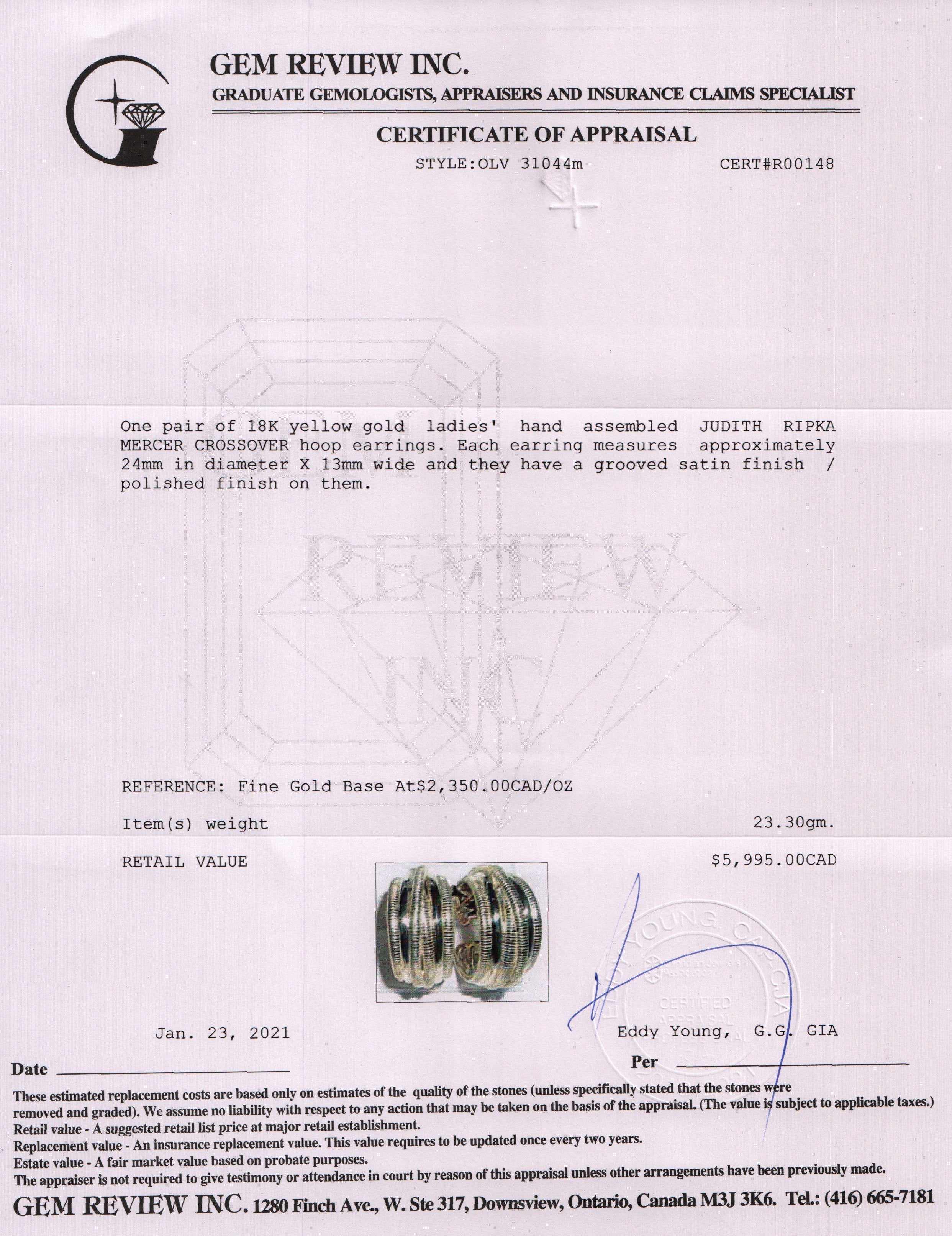 Judith Ripka 18k Gold Mercer Crossover Hoop Earrings