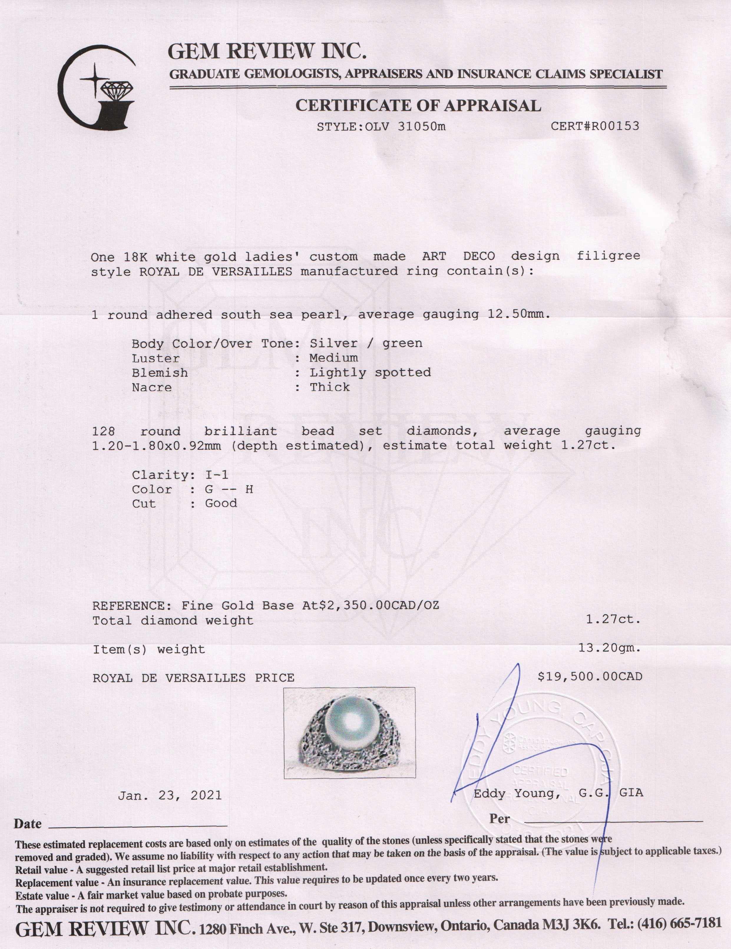 Pearl and Diamond Art Deco Ring