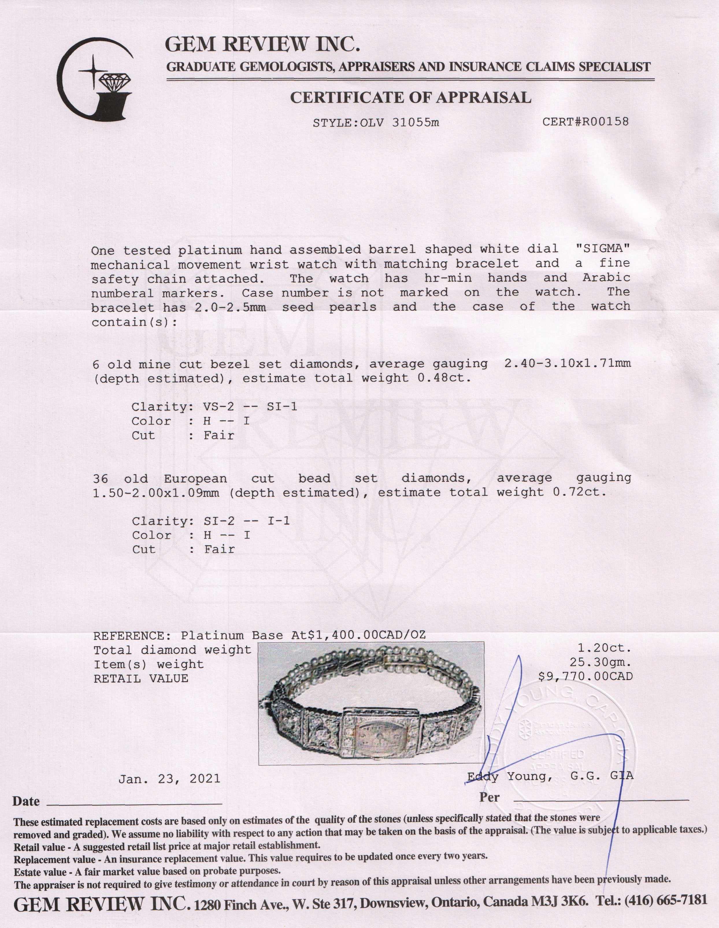 Antique Sigma Platinum Diamond and Seed Pearl Watch