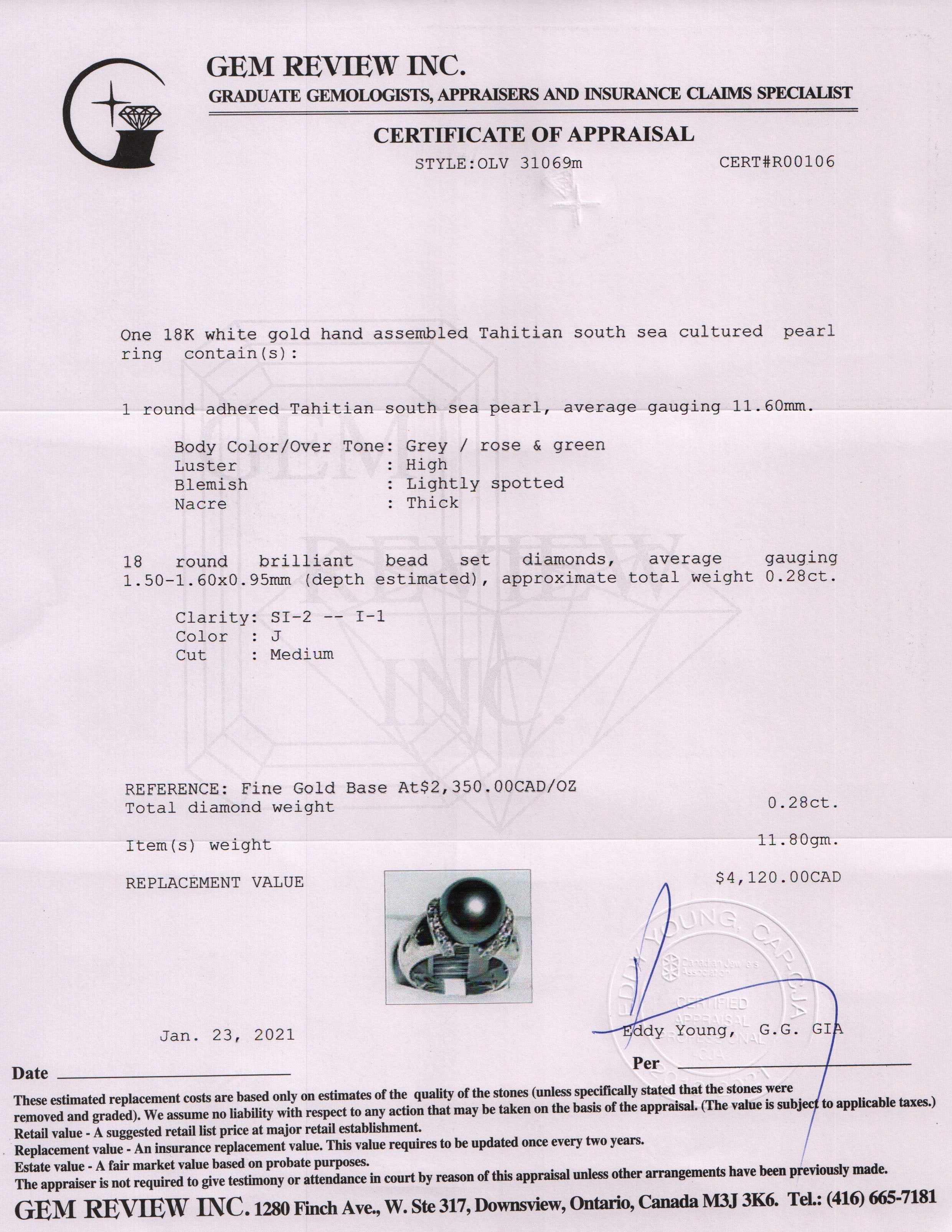 Tahitian South Sea Pearl and Diamond Ring