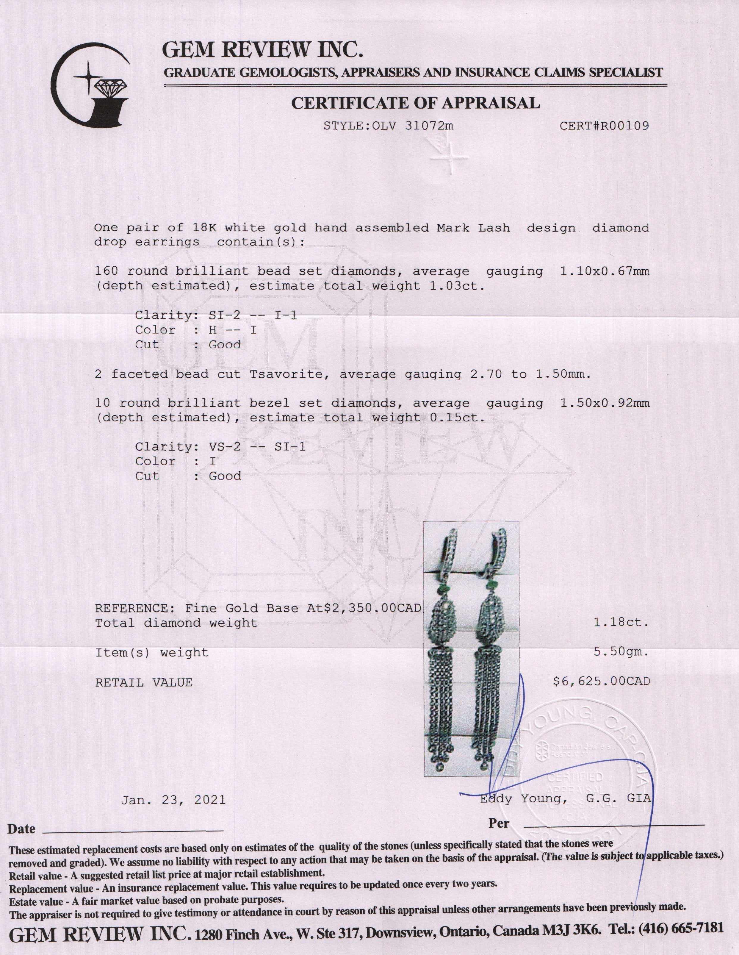 Mark Lash 18k White Gold Diamond Drop Earrings