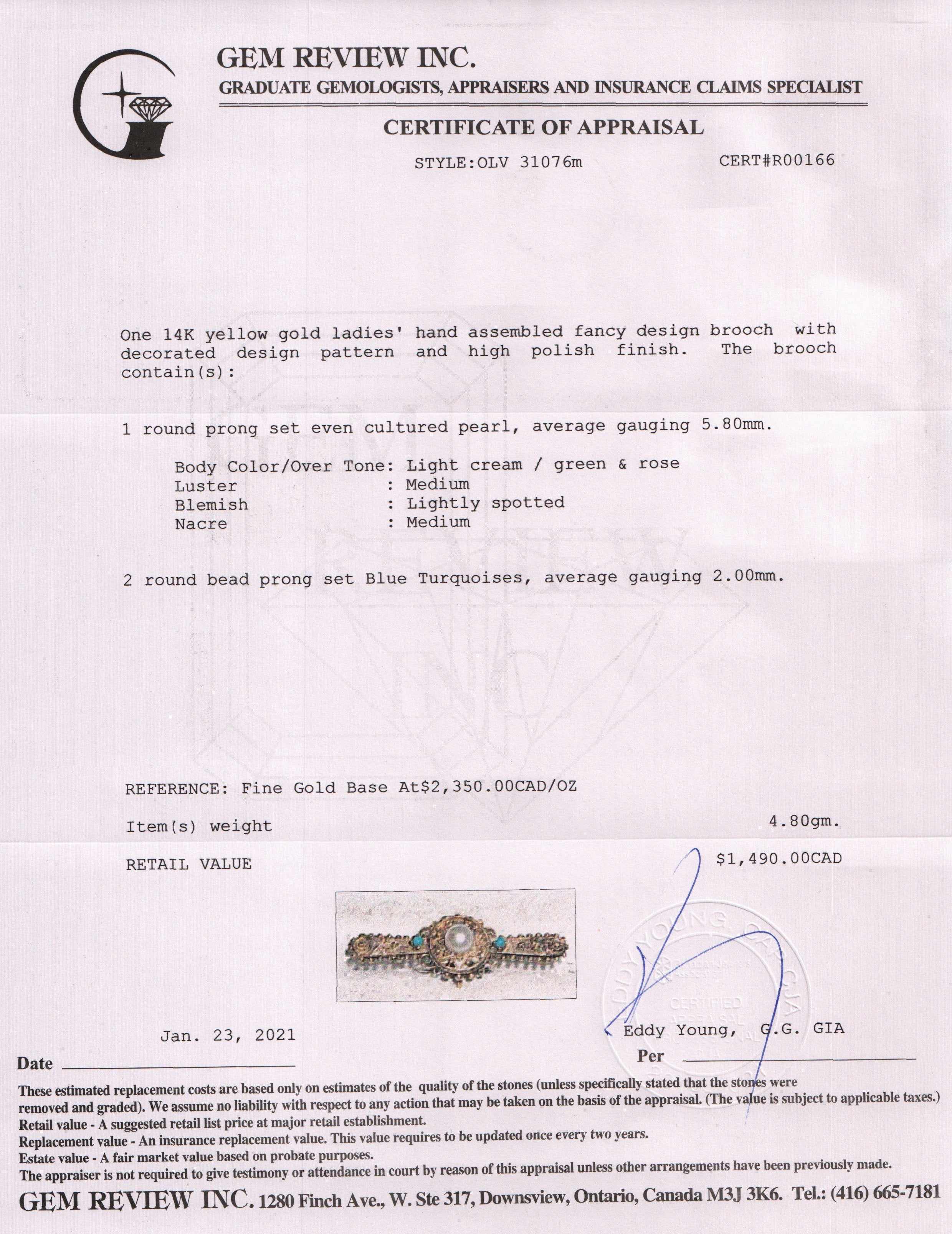 Antique Blue Turquoise & Pearl Brooch