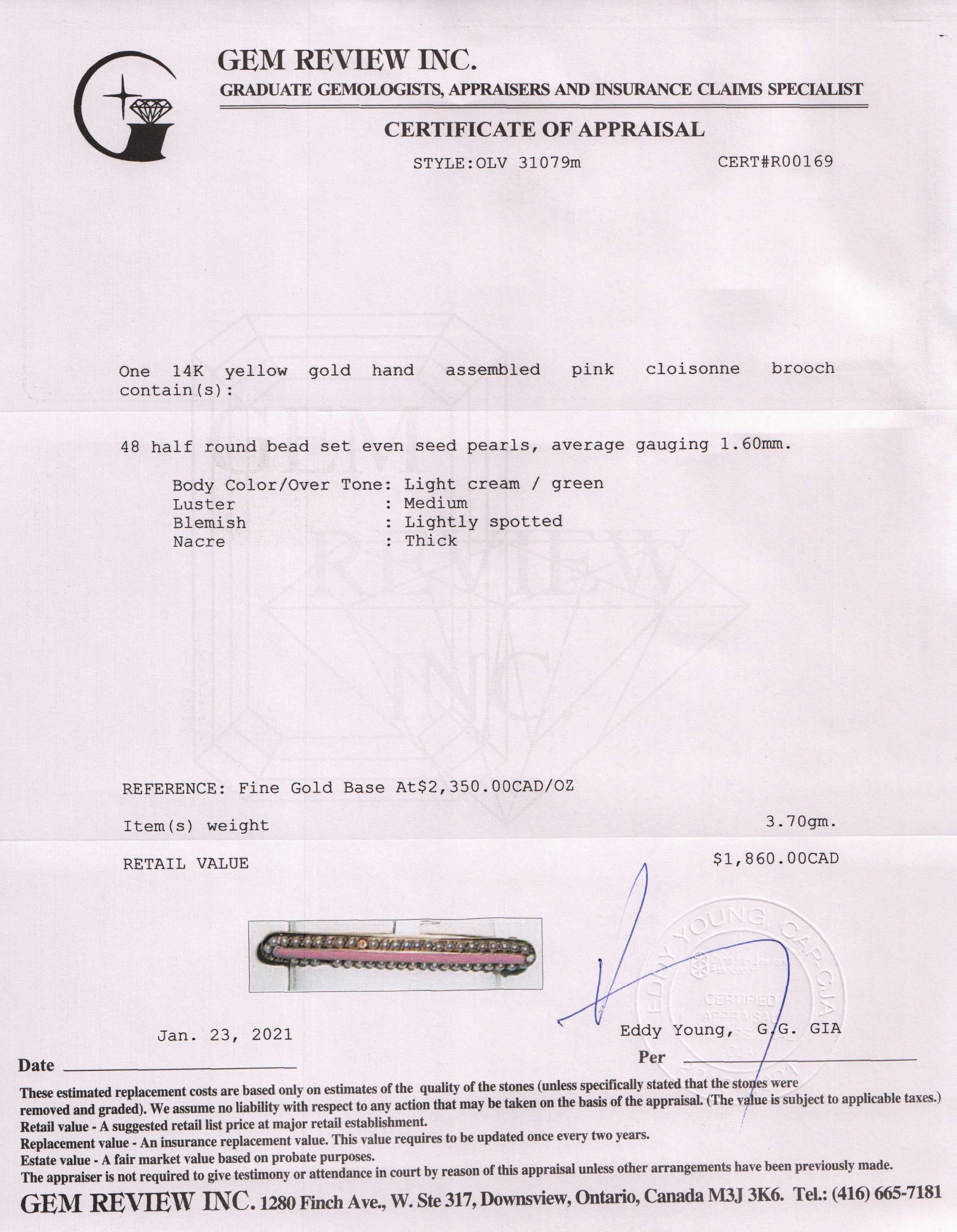 Antique Pearl Pink Bar Brooch