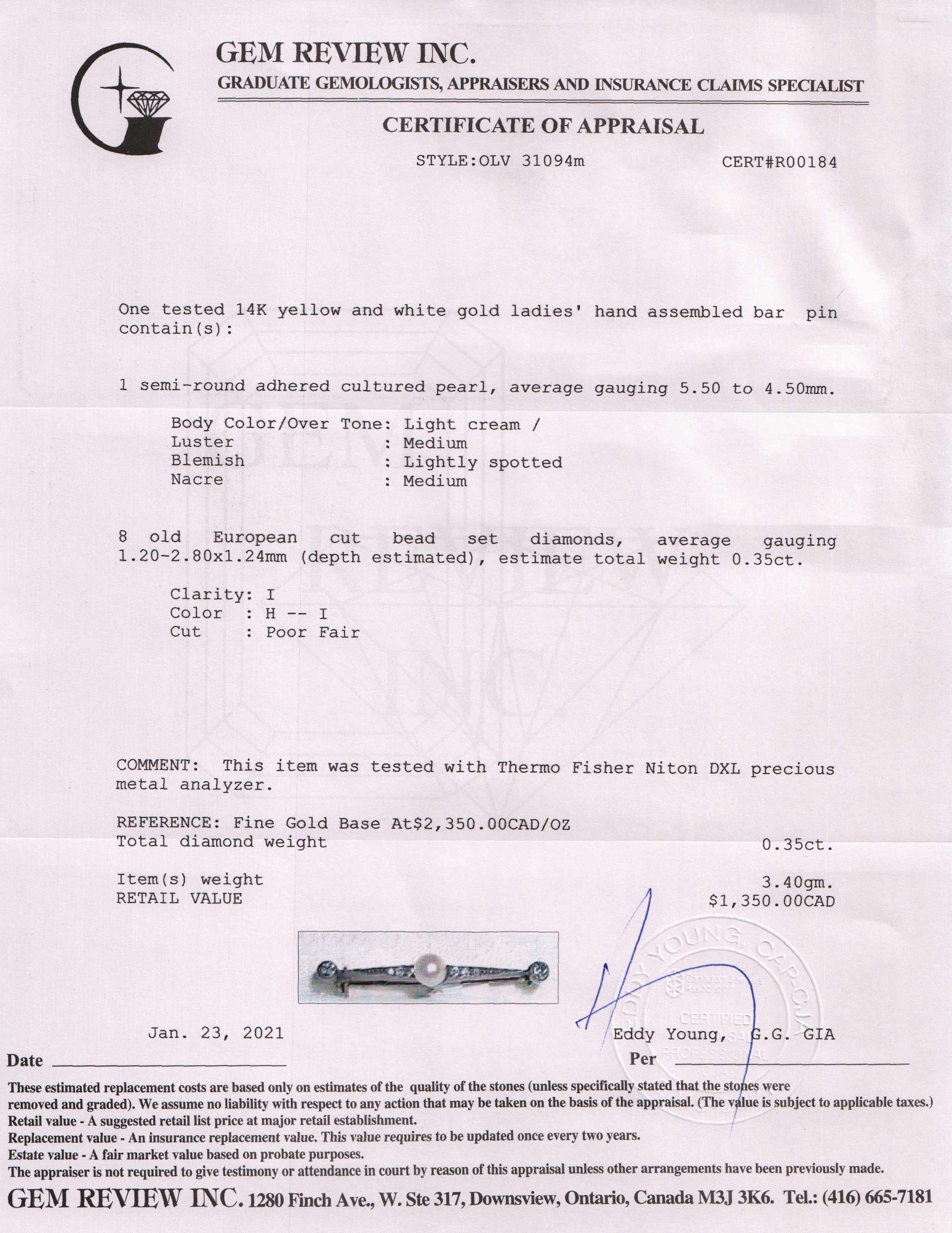 Antique Diamond and Pearl Bar Brooch