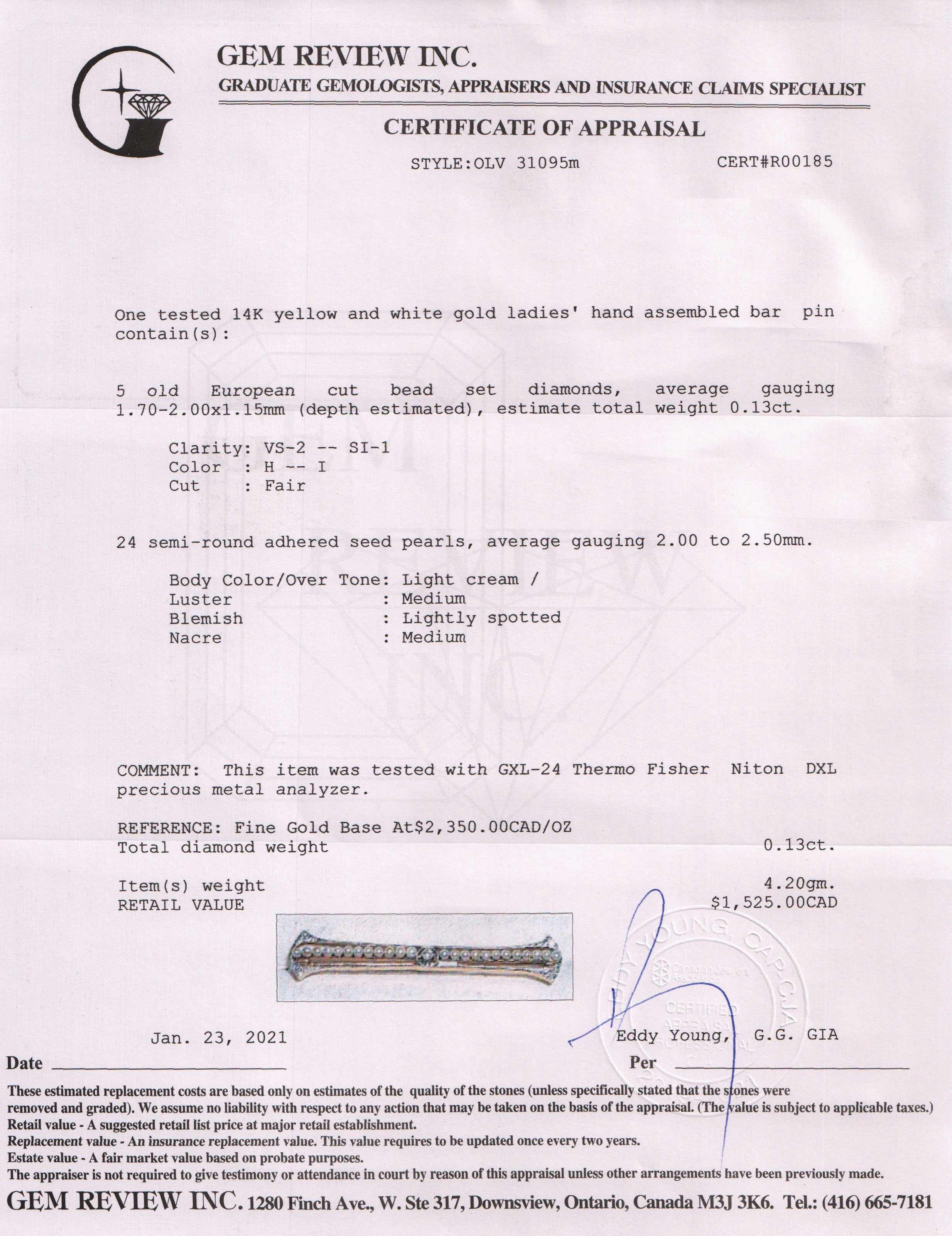 Antique Pearl and Diamond Bar Brooch