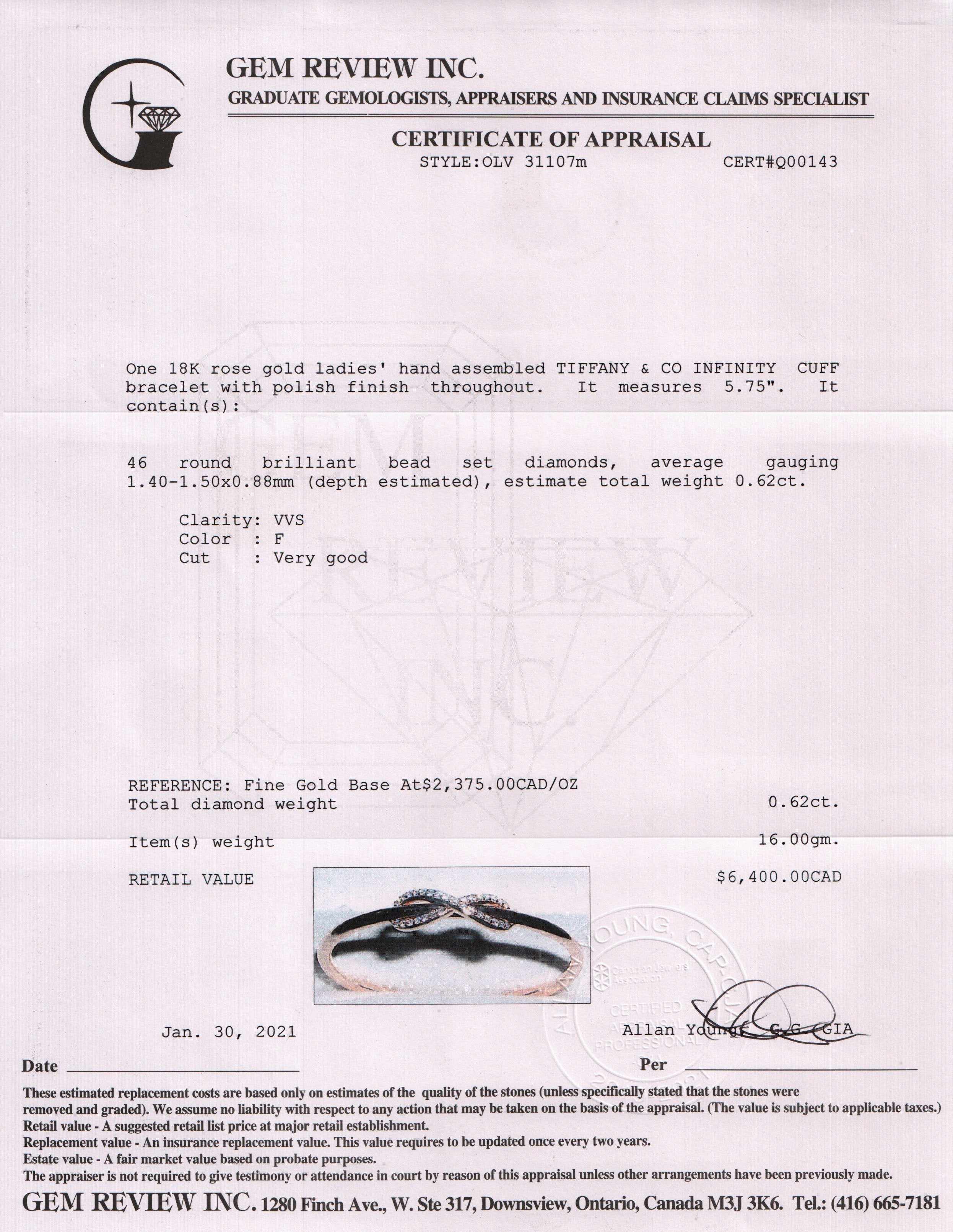 Tiffany & Co. 18k Rose Gold Diamond Infinity Cuff Bracelet