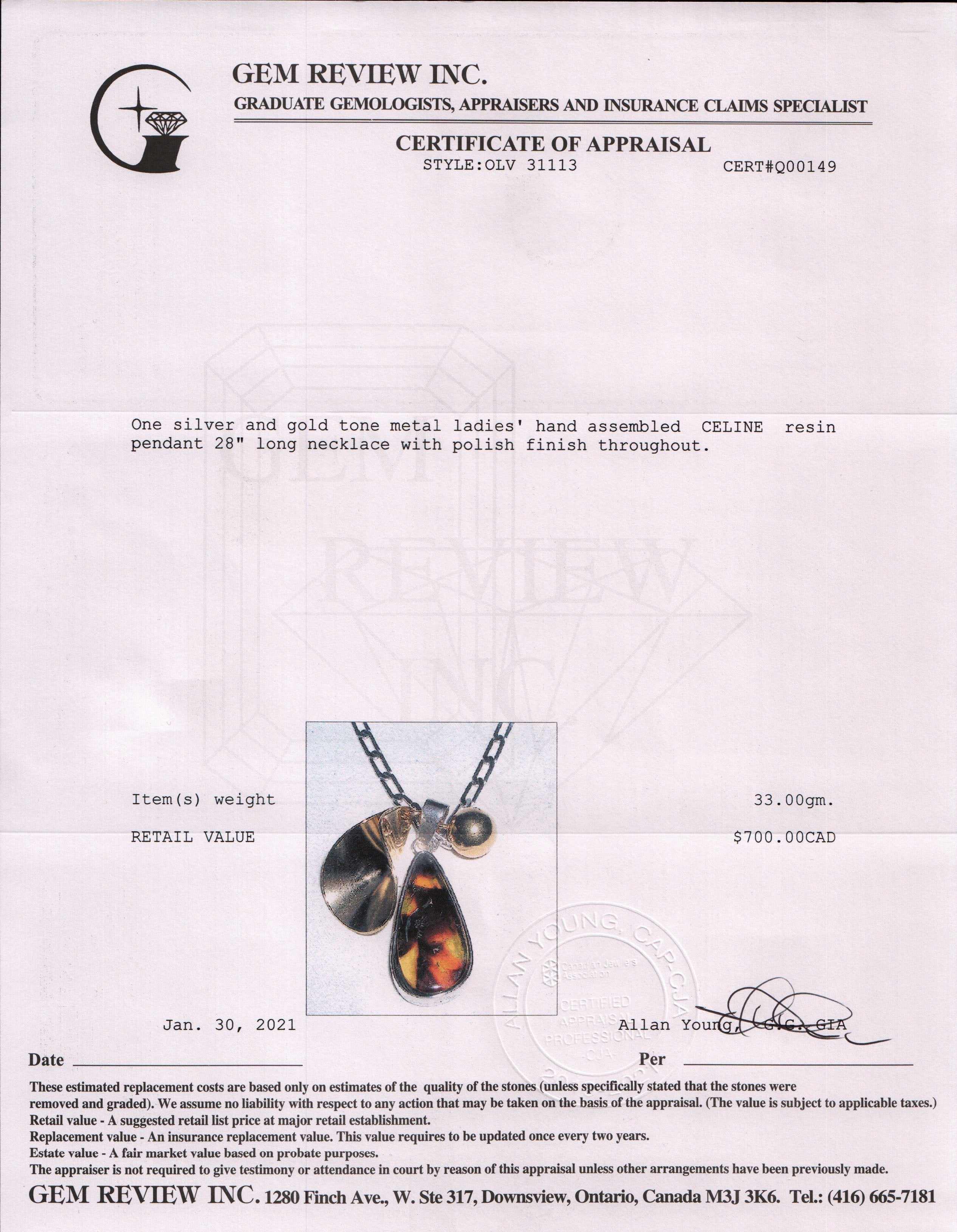 Celine Resin Pendant Necklace