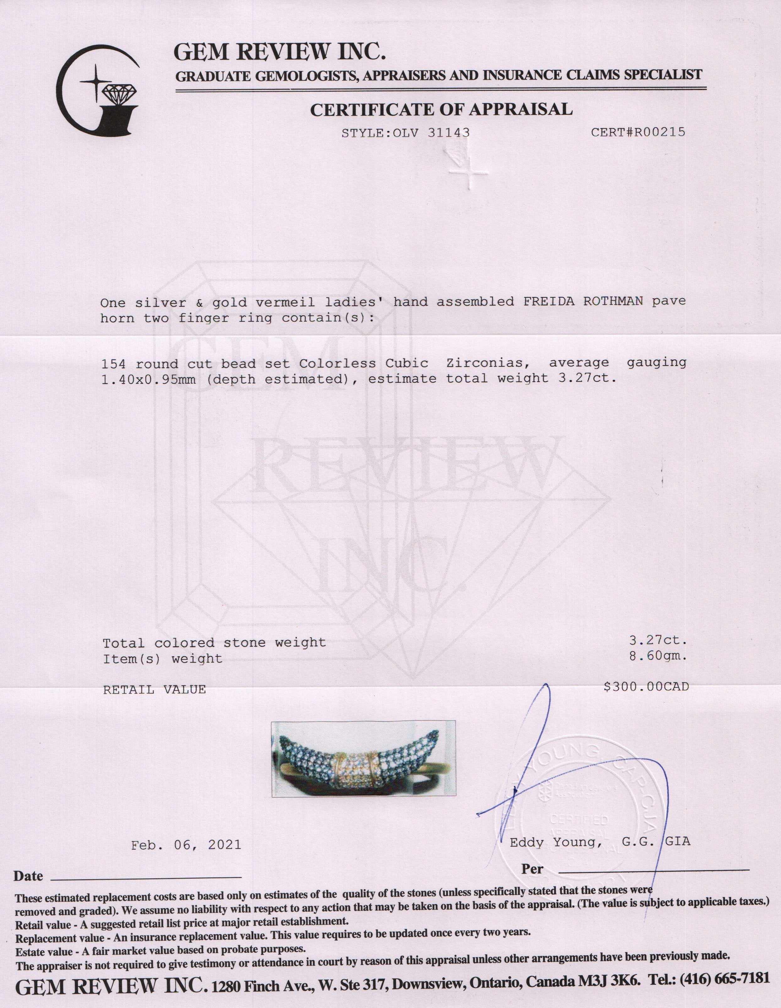 Freida Rothman CZ Pave Horn Two-Finger Ring