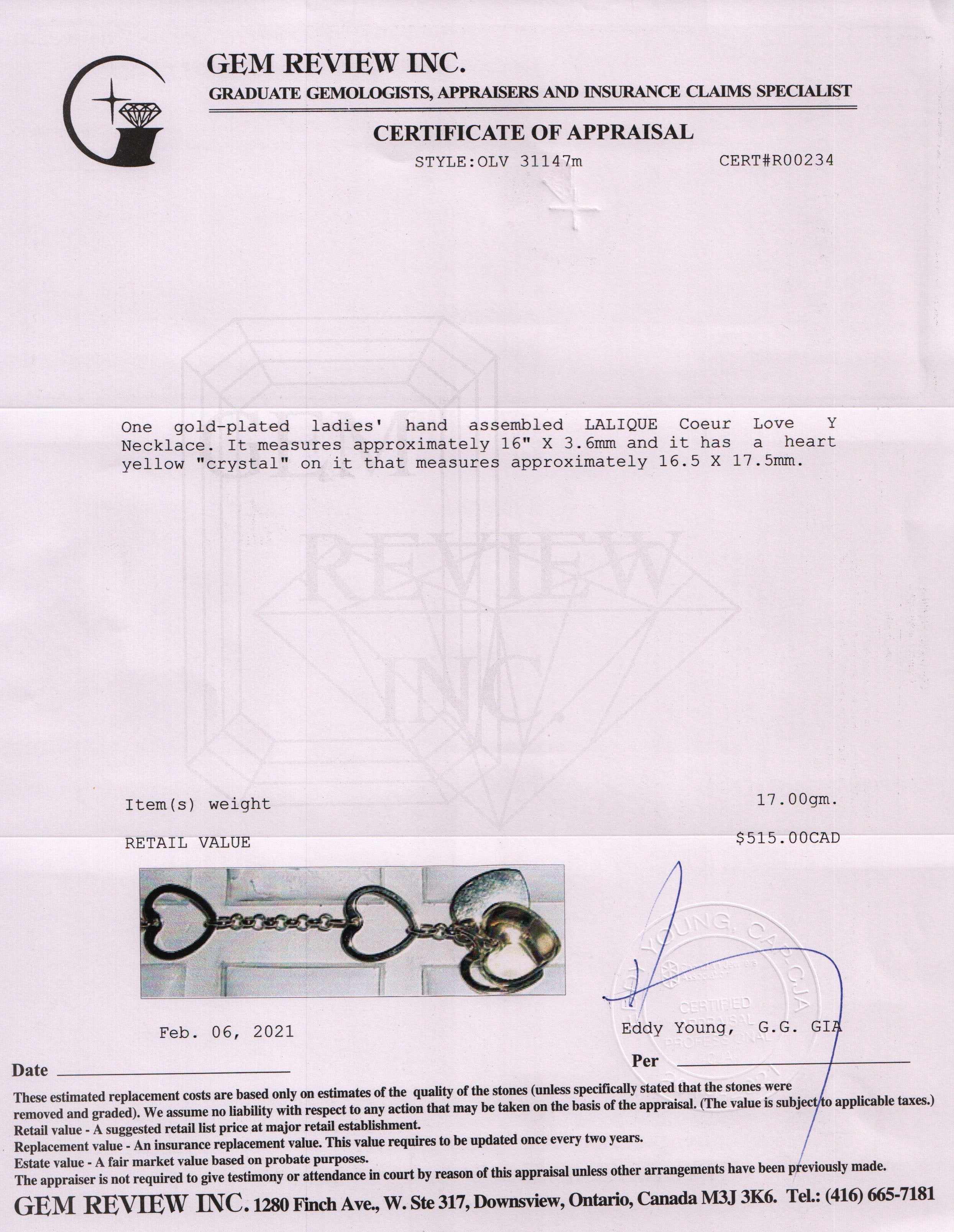 Lalique Crystal Pendant Necklace