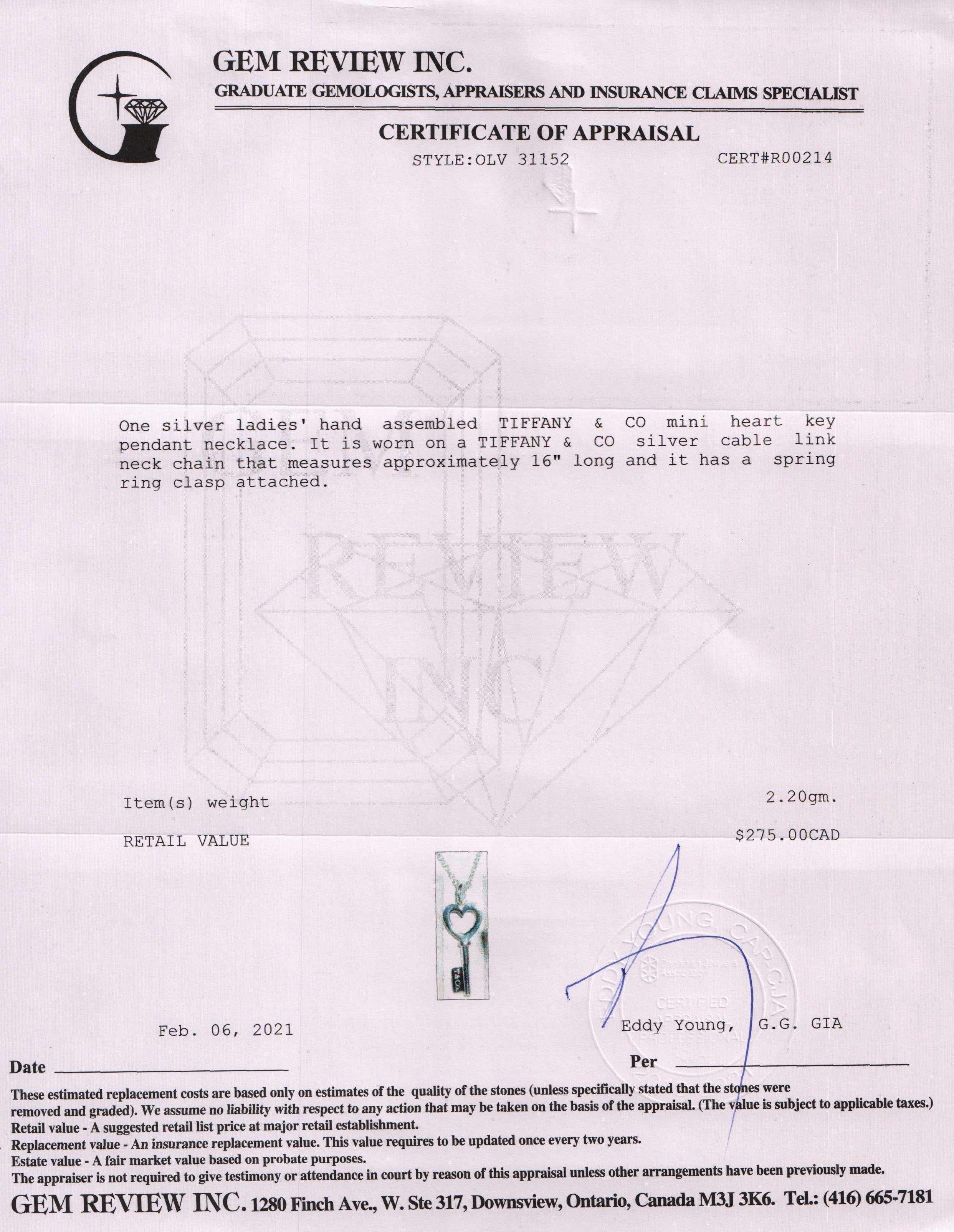 Tiffany & Co. Mini Heart Key Pendant Necklace