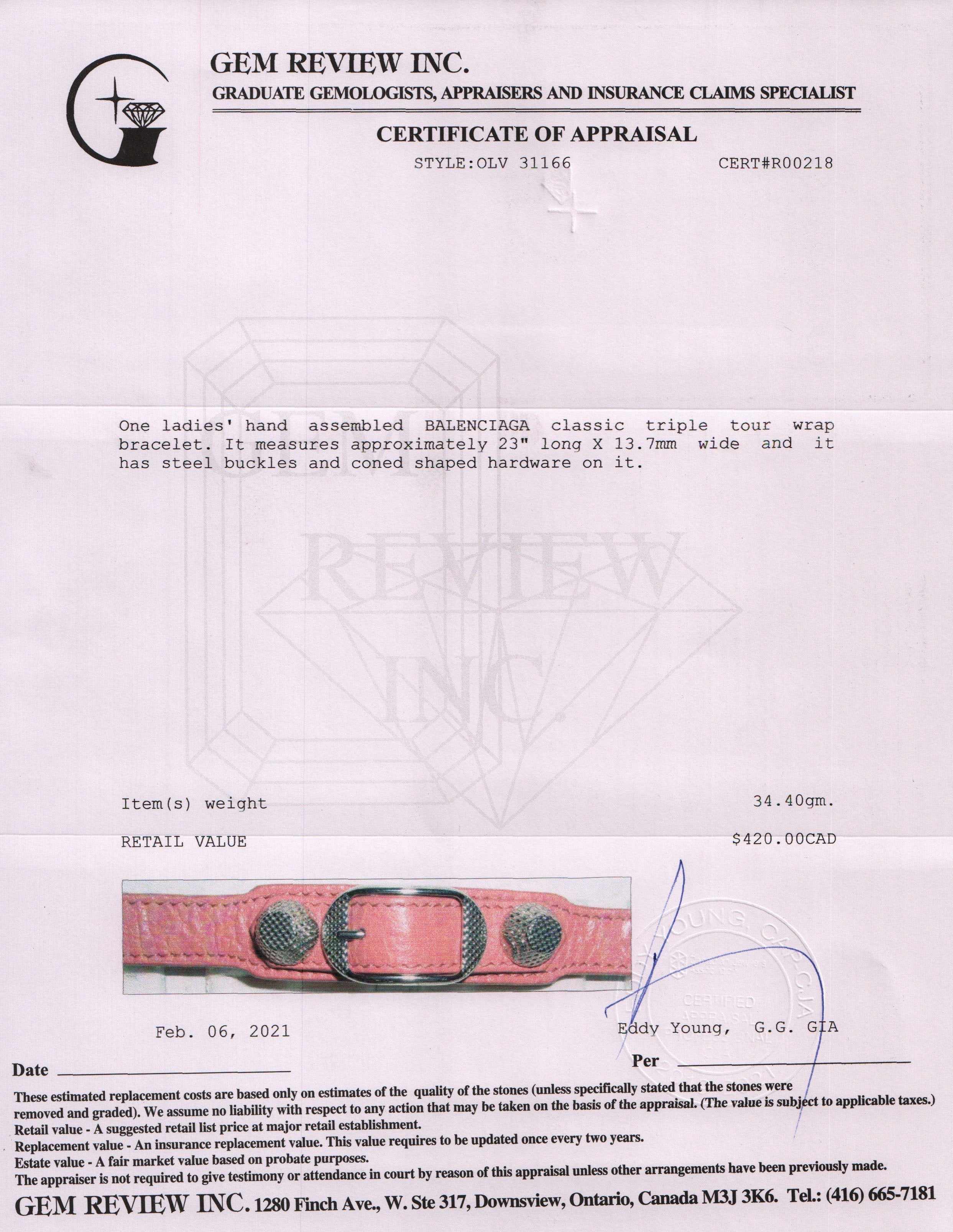 Balenciaga Triple Tour Leather Wrap Bracelet w/ Box