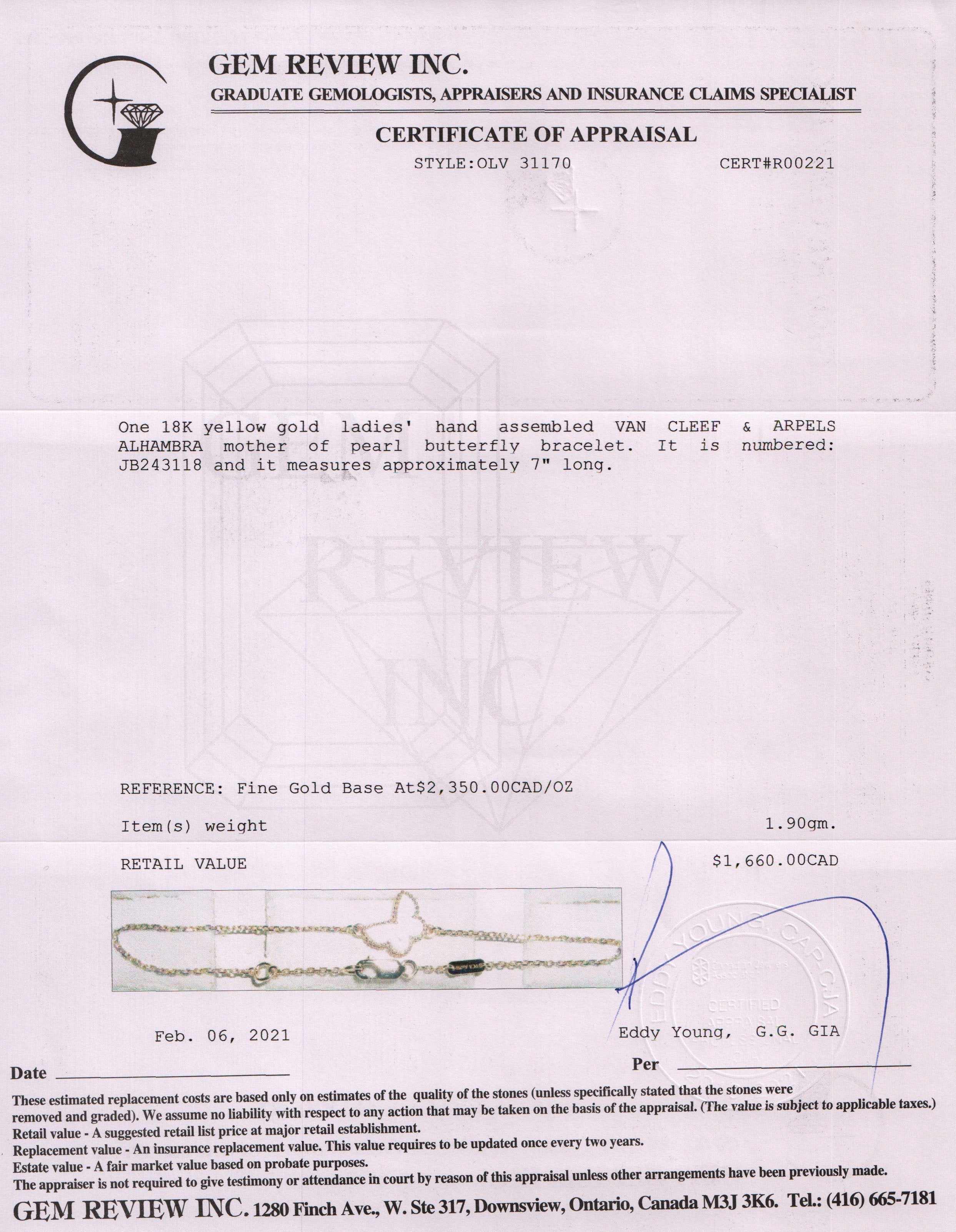 Van Cleef & Arpels Sweet Alhambra Mother of Pearl Butterfly Bracelet