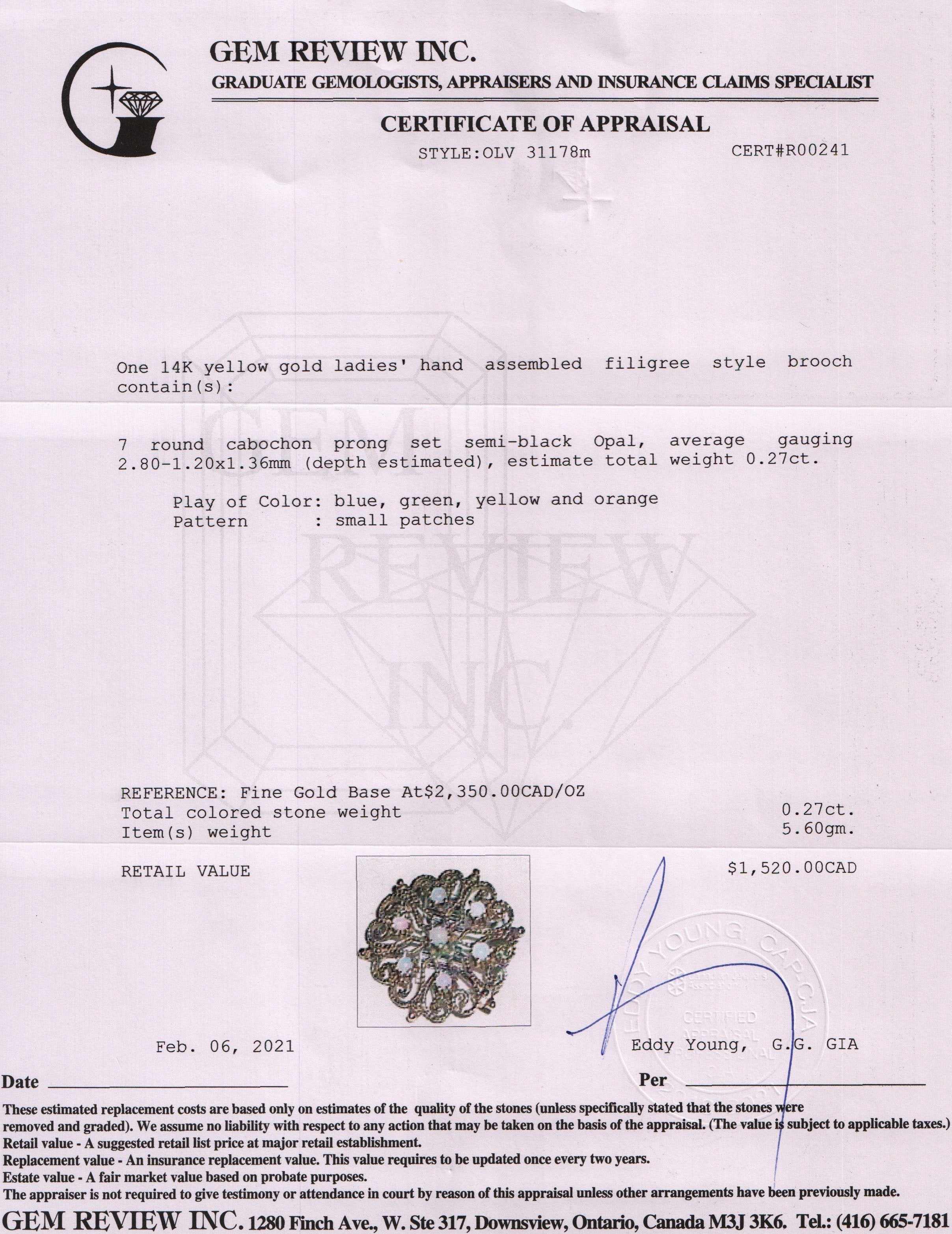 Antique Opal Filigree Brooch