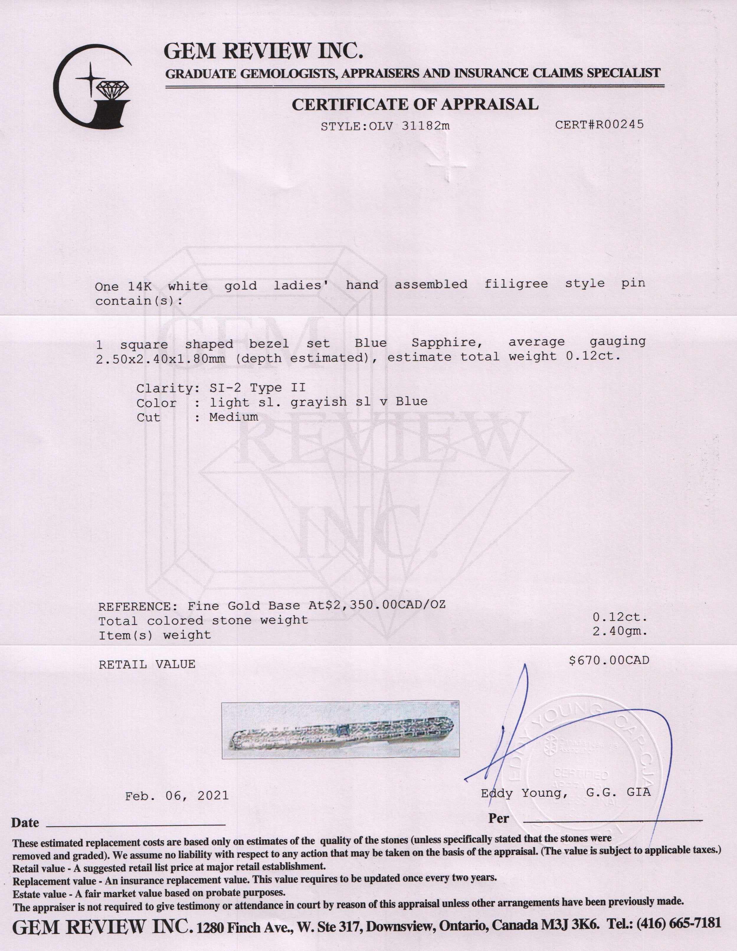 Antique Blue Sapphire Filigree Bar Pin Brooch