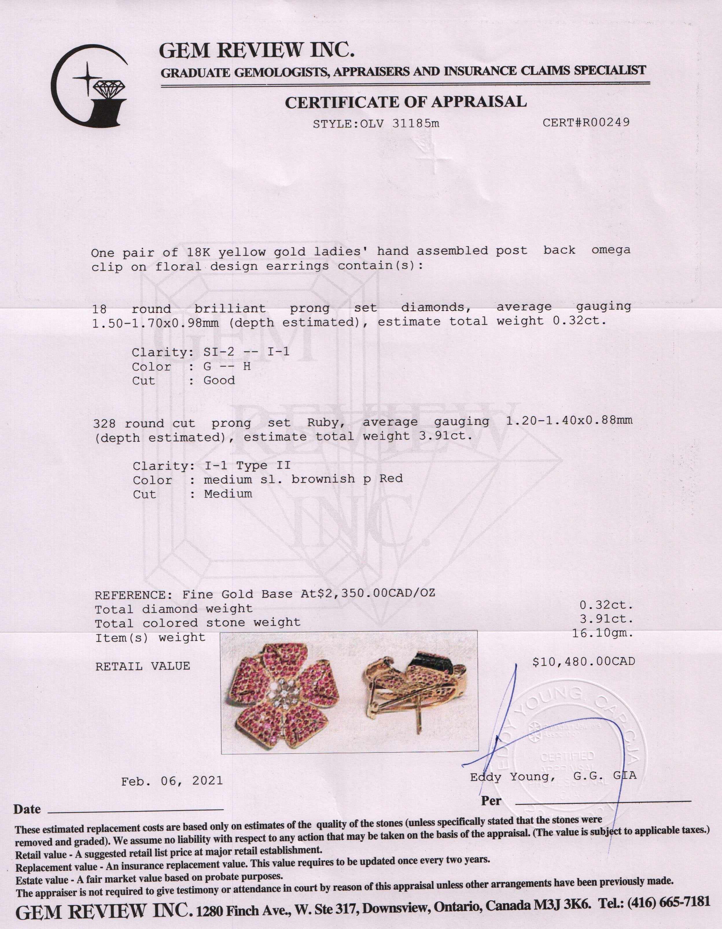 Ruby and Diamond Flower Earrings