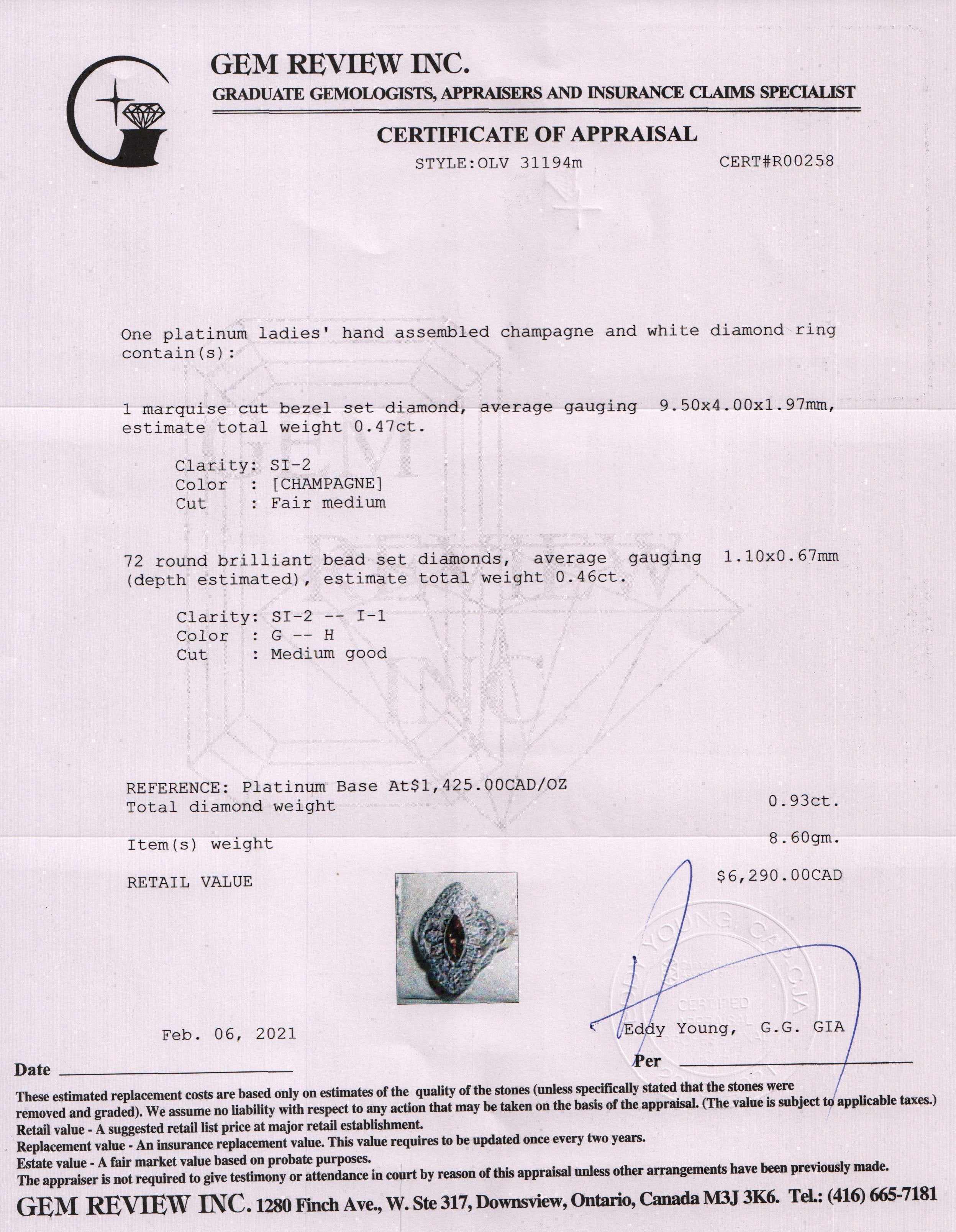 Platinum Champagne and White Diamond Ring