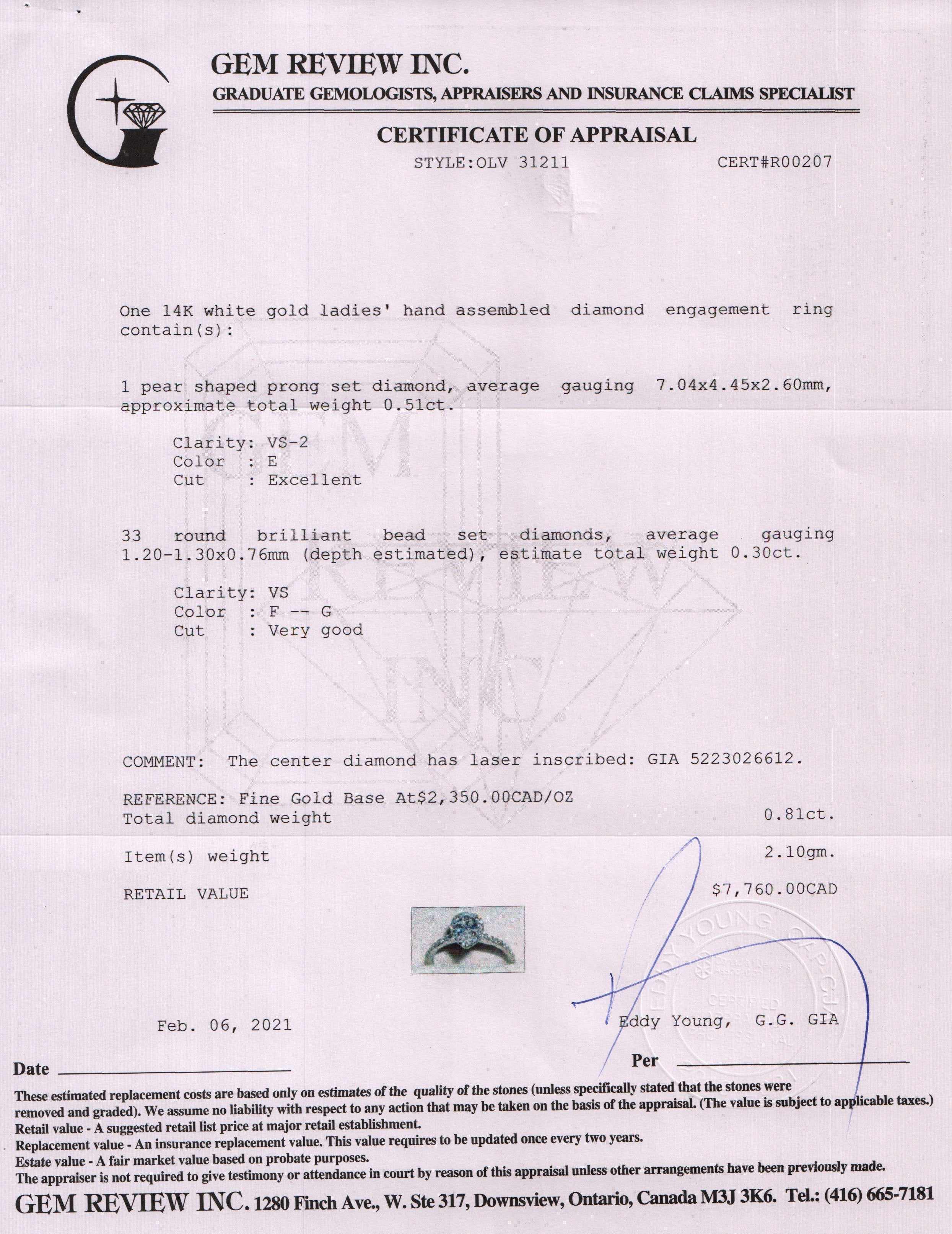 Diamond Engagement Ring w/ GIA Report