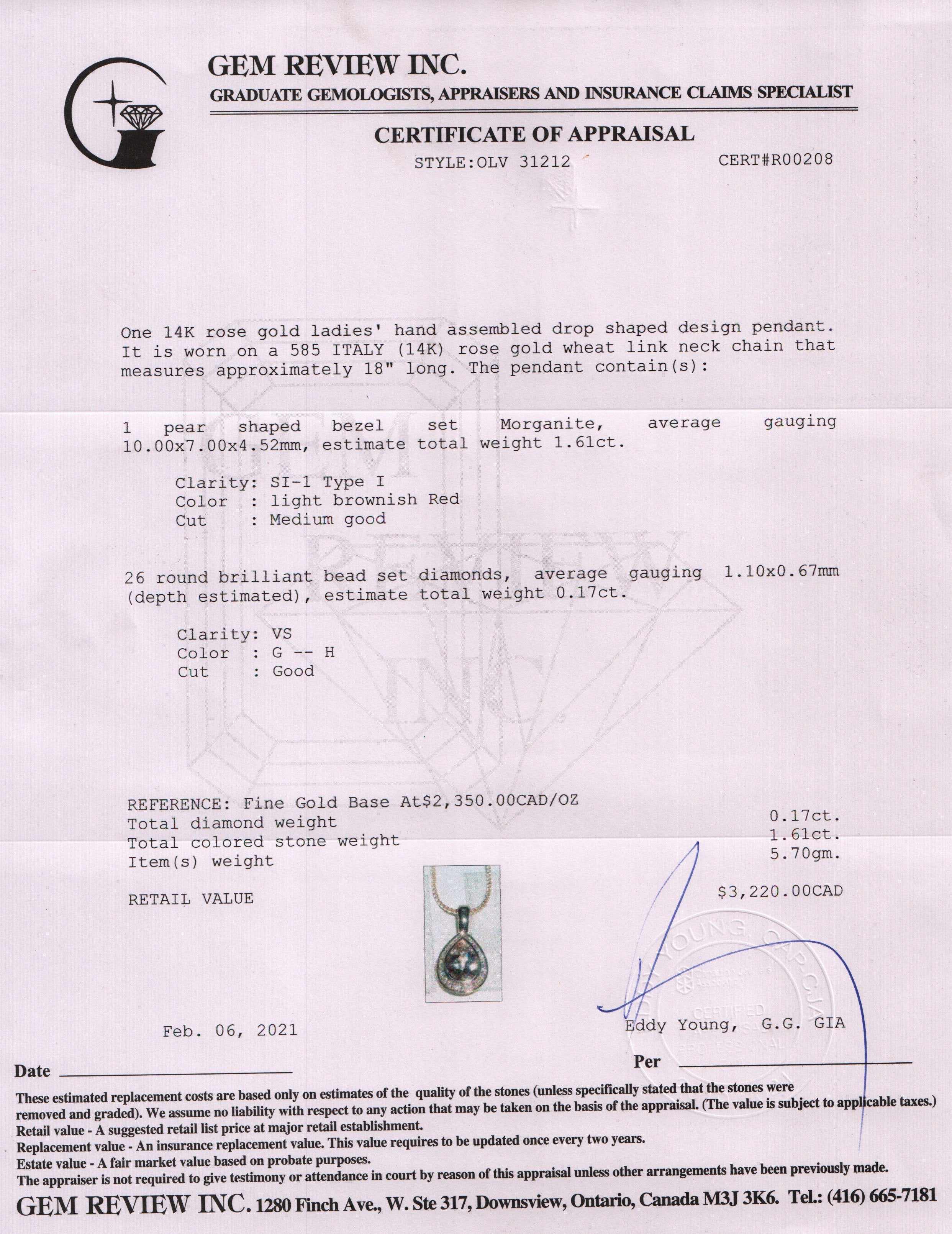 Morganite and Diamond Pendant Necklace