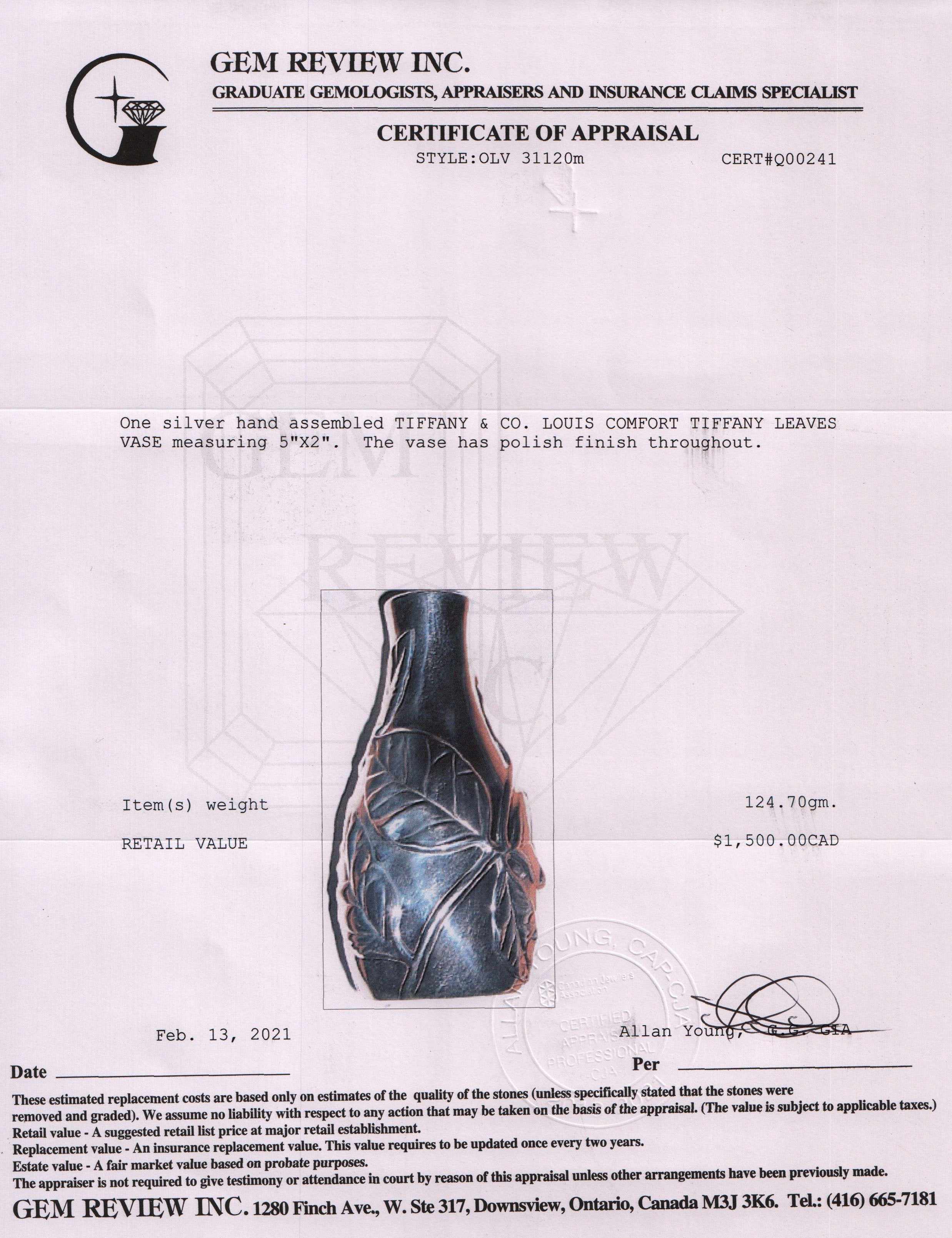 Tiffany & Co. Louis Comfort Art Nouveau Sterling Silver Vase