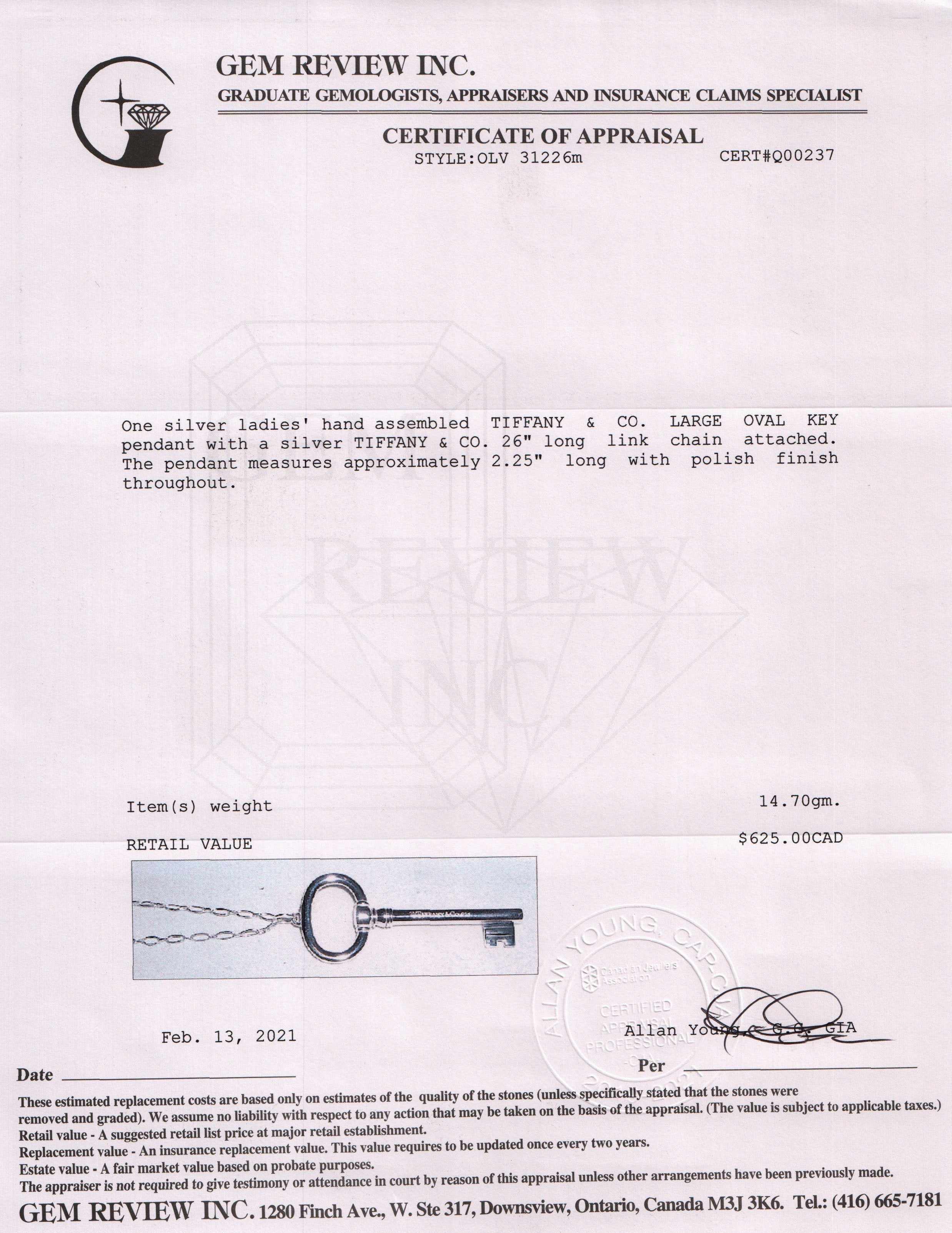 Tiffany & Co. Large Oval Key Pendant Necklace