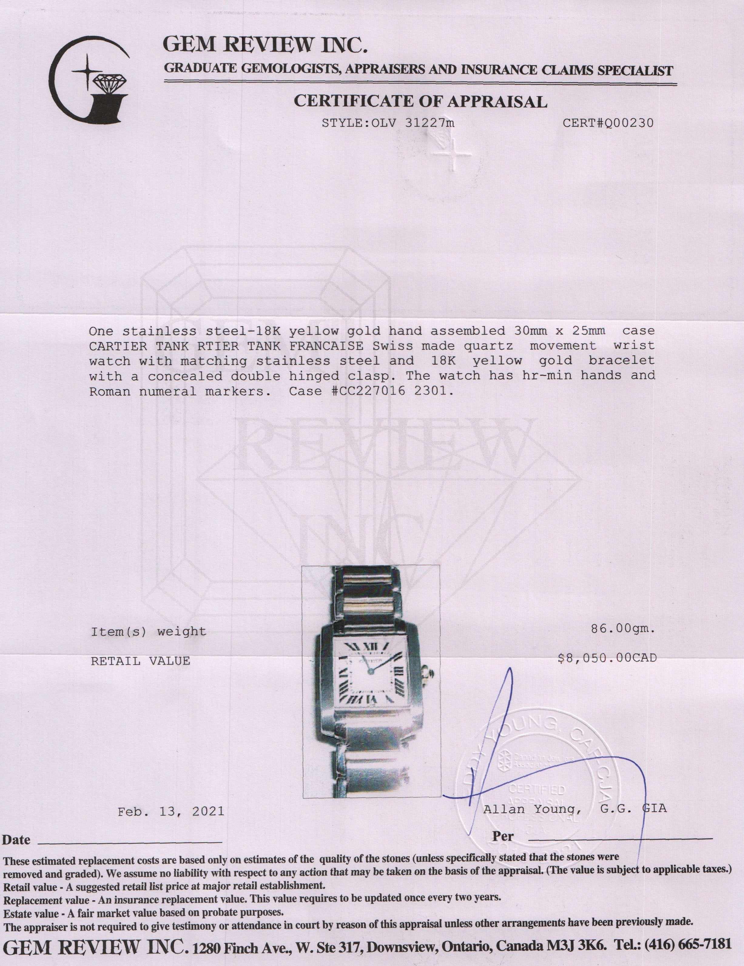 Cartier Two-Tone Tank Francaise Watch, Medium Model